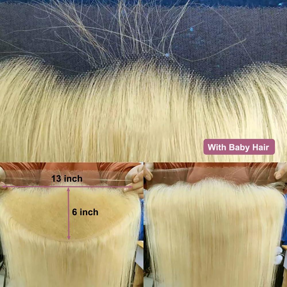MSTOXIC 613 Frontal Straight 13x6 Transparent HD Lace Frontal Closure 12A Brazilian Virgin Remy Hair Free Part Ear to Ear Blonde Frontal Human Hair For Women Pre Plucked With Baby Hair 150% 20 Inch