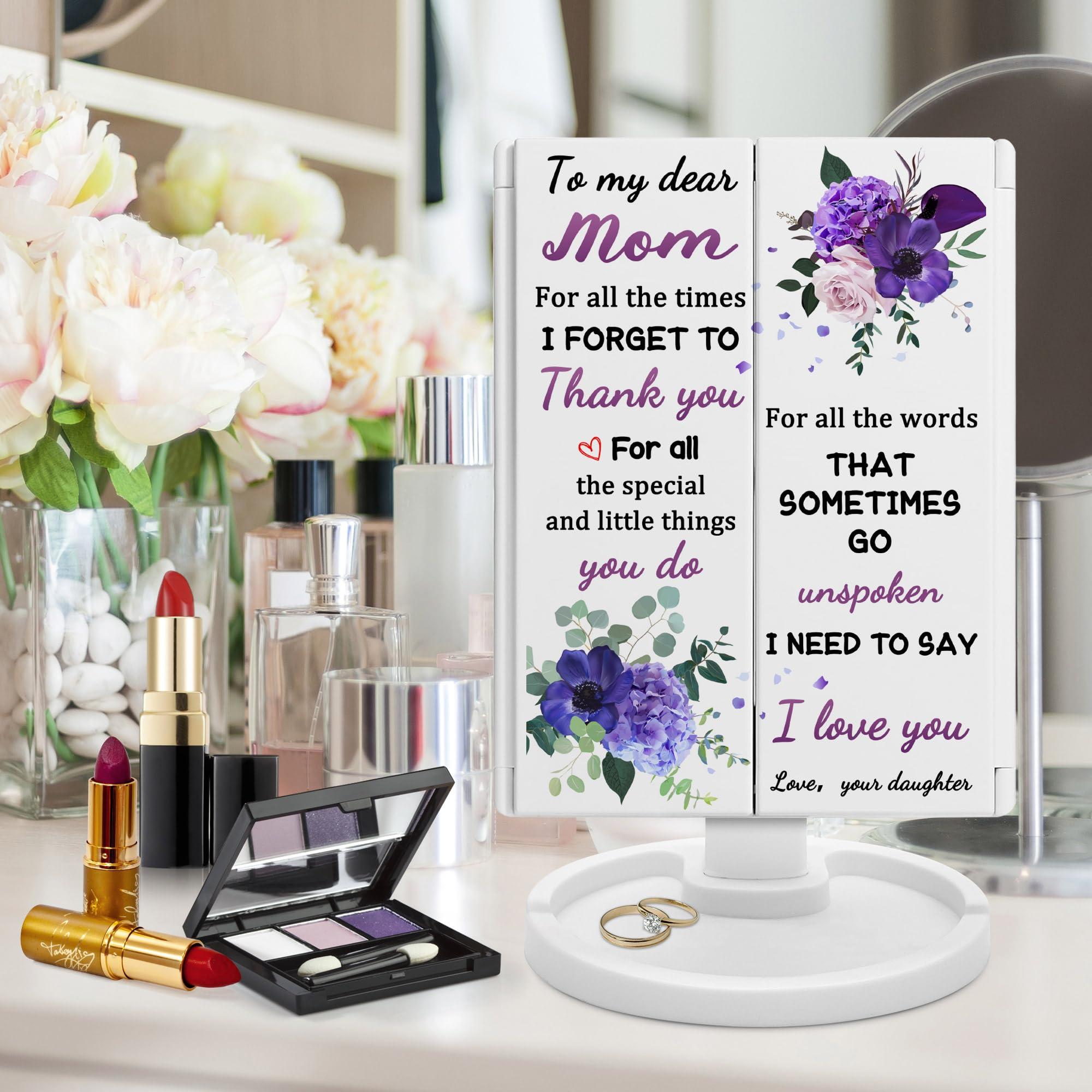 Hexagram Hexagram Christmas Mom Gifts, Gifts for Mom from Daughter, Mom Gifts for Christmas, Best Mom Gifts from Son - Christmas Mom Makeup Gifts - Mom Make up Mirror with Lights Gifts