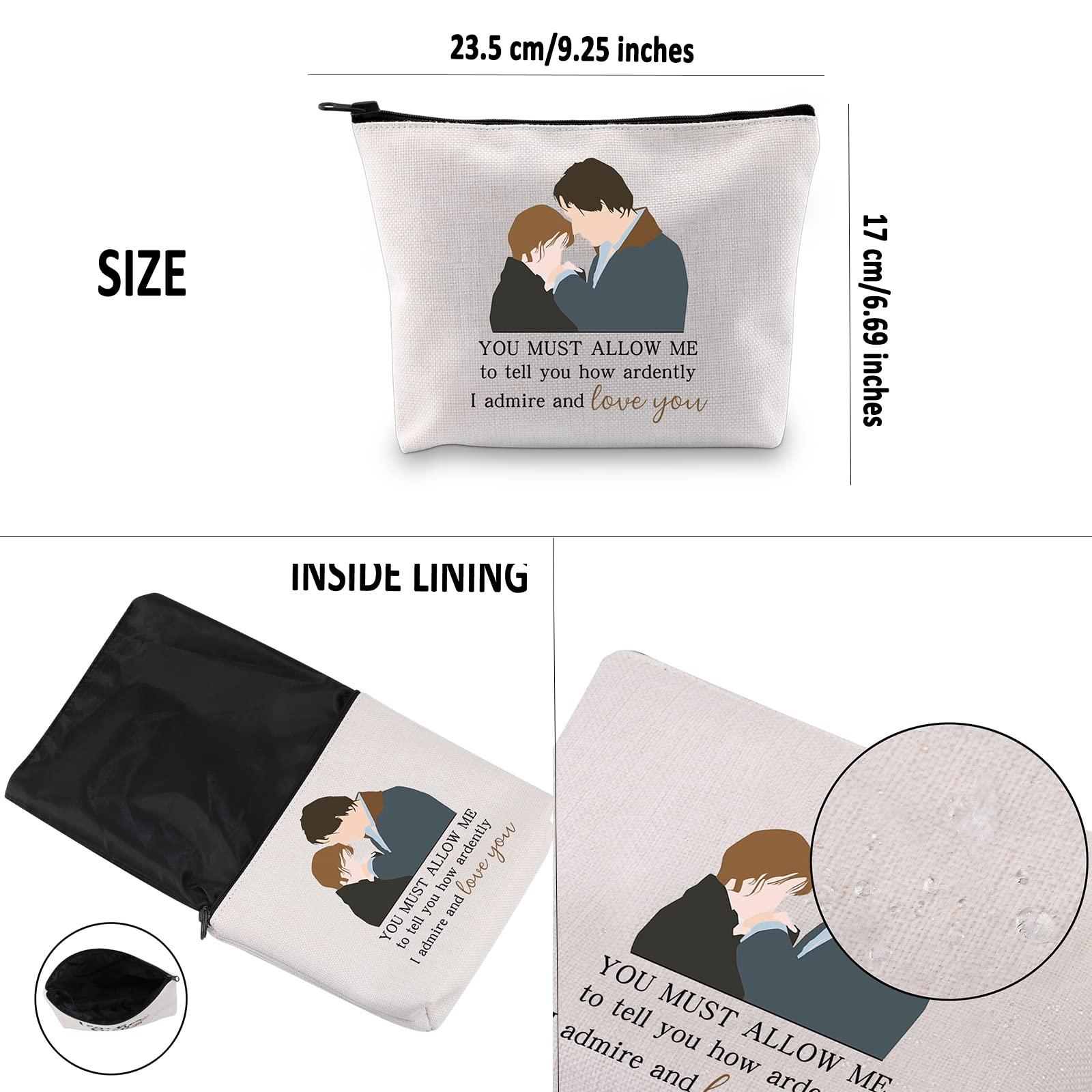 G2TUP G2TUP J Austen Gift Mr Darcy Makeup Bag Elizabeth Bennet Cosmetic Bag Classic Literary Gift Bookworm Gift Book Club Gift (Mr Darcy White Bag)