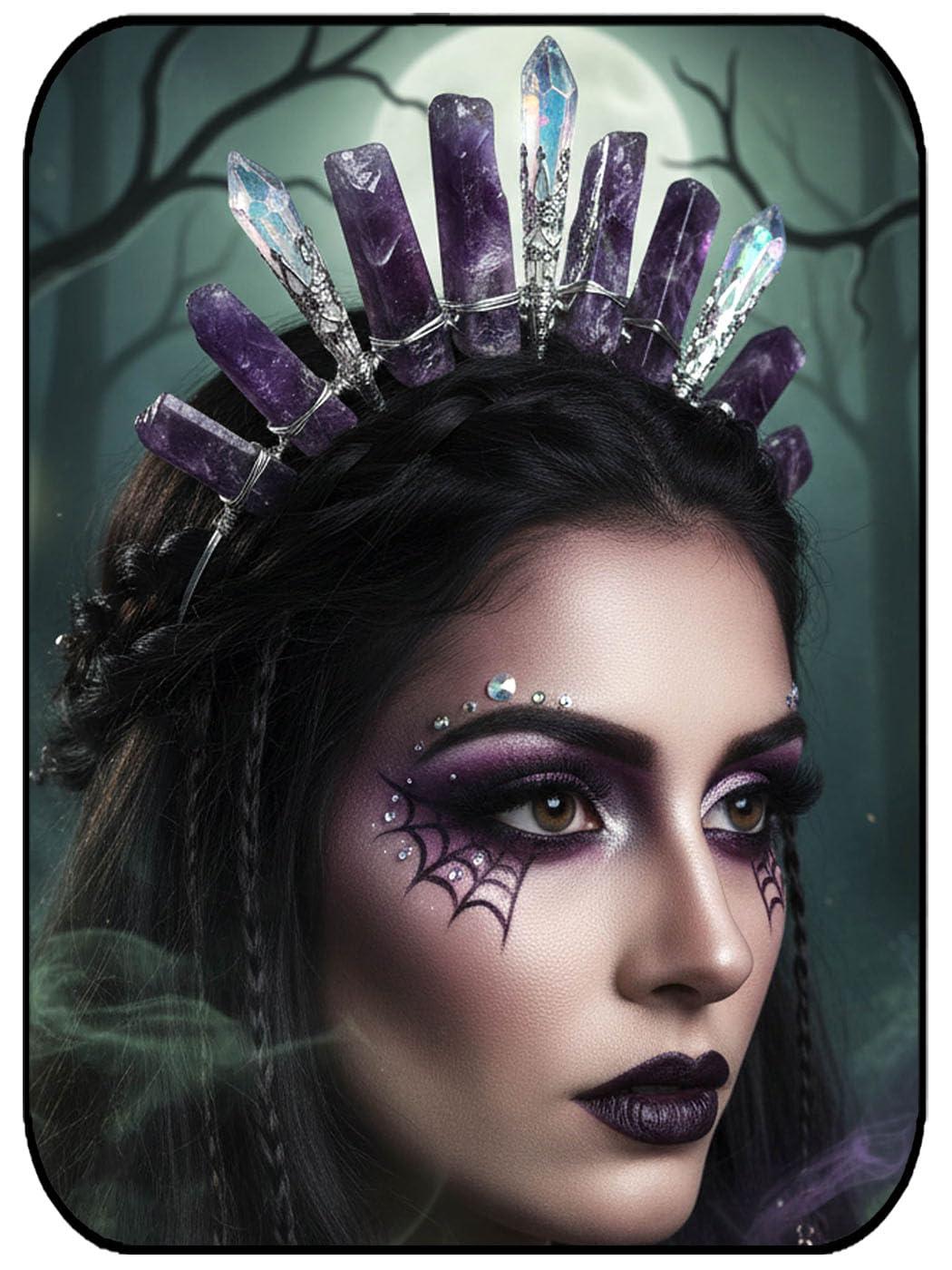 Formery Formery Purple Raw Crystal Crown Silver Amethyst Pendulum Quartz Headband Handmade Natural Stone Headpiece Hair Accessories for Women