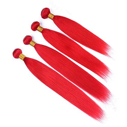 Tony beauty hair Tony Beauty Hair 9A Best Quality Brazilian Red Human Hair Weave Bundles 4Pcs with Top Closure Bright Red Virgin Hair Weft Extensions Straight with Lace Closure Piece 4x4 (24 26 28 30+24)
