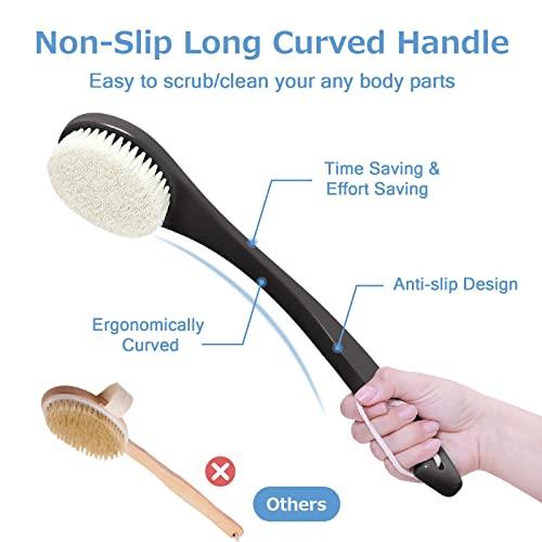 VANZAVANZU Exfoliating Shower Brush, Bath Body Brush, Never Mold Back Brush Long Handle for Shower, Dry Brushing Body Brush or Wet Brush with Moderate Bristles Black