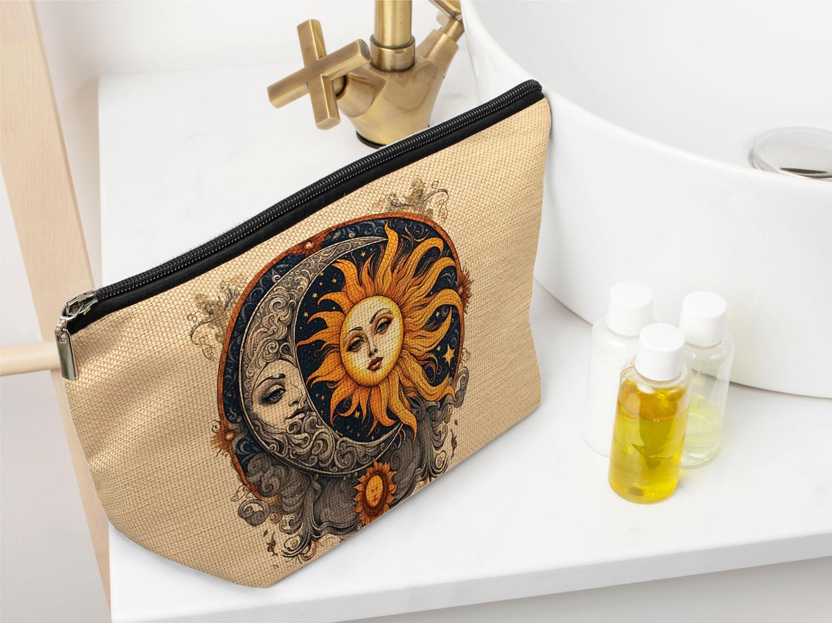 Ayxvt Ayxvt Boho Makeup Bag, Sun and Moon Makeup Bag, Hippie Flower Pouch Floral Cosmetic Bag, Boho Gifts for Women Teen Girls (Boho Sun Moon)