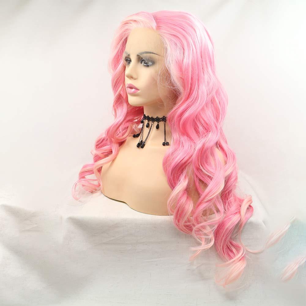 Karissa Hair Pink Blonde Lace Front Pink Wigs for Women Girls Soft Pink Long Loose Wave Handmade Realistis Wig Half Hand Tied Glueless Synthetic Heat Resistant Hair Light Pink Cosplay Party Daily 24inches