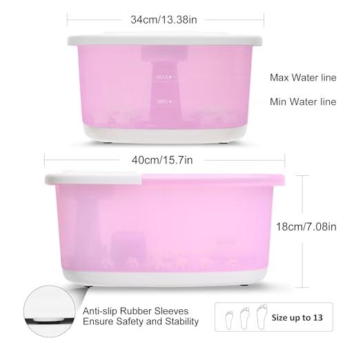MoodRelish Foot Spa Bath Massager with Heat Bubbles and Vibration Massage and Jets, 16 OZ Calming Lavender Foot Soak Epsom Salt, Foot Soaker with Red Light, 22 Massage Rollers, Adjustable Temp - Pink