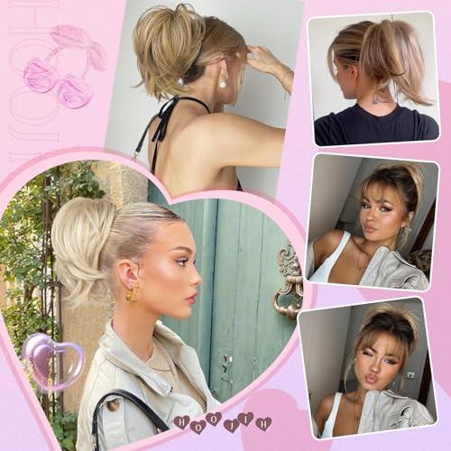HOOJIH HOOJIH Messy Bun Hair Piece, Claw Clip in Straight Hair Bun 9 Inch Short Ponytail Extension with Bendable Metal Wire Hair Pieces for Women Fake Hair Bun DIY Styles - Ginger Medium Brown