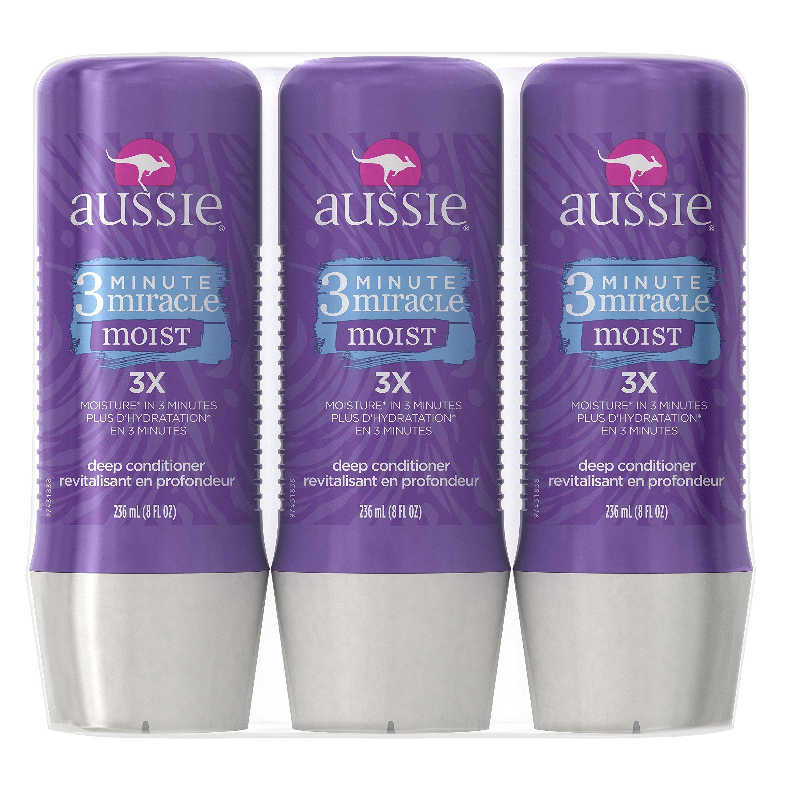Aussie Aussie 3 Minute Miracle Moist Deep Conditioning Treatment, Detangler, 8 Fluid Ounces (Pack of 3) - Deep Conditioner