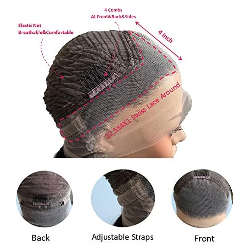 Prime Kitty 26 Inch Kinky Straight 360 Lace Frontal Wig Full Lace HD Transparent Lace Front Wigs Human Hair For Black Women Brazilian Virgin Human Hair Wigs Pre Plucked 180% Density With Baby Hair Bleached Knots