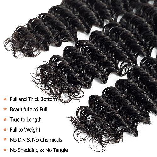 YOCYTU 12A Deep Wave Human Hair Bundles 18 Inch Brazilian Deep Wave Curly 1 Single Bundles Human Hair 100% Unprocessed Virgin Remy Wet and Wavy Human Hair Weave Bundles Deals Natural Black