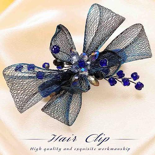 Yokawe Yokawe Flower Hair Barrettes Bride Wedding Hair Clips Blue Crystal Hairpin Floral Prom Hair Accessories for Women Girls (A)