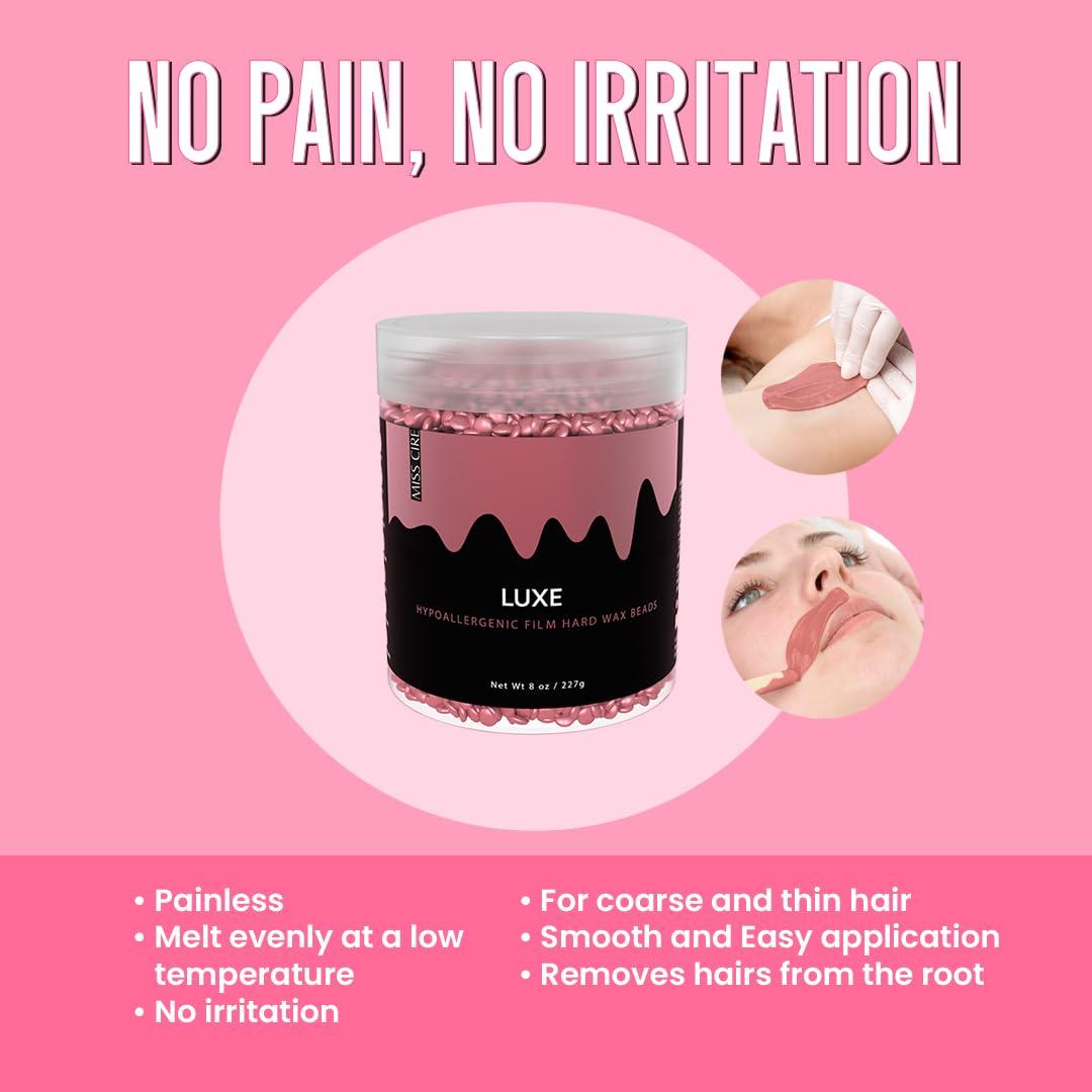 Miss Cire Miss Cire Metallic Pink Hypoallergenic Vegan Hard Wax Beads - Painless Hair Removal Peel-Off Wax - No Strips Needed - Low melting Point - Ultra Smooth - For Sensitive Skin - Face and Body - 8 Oz