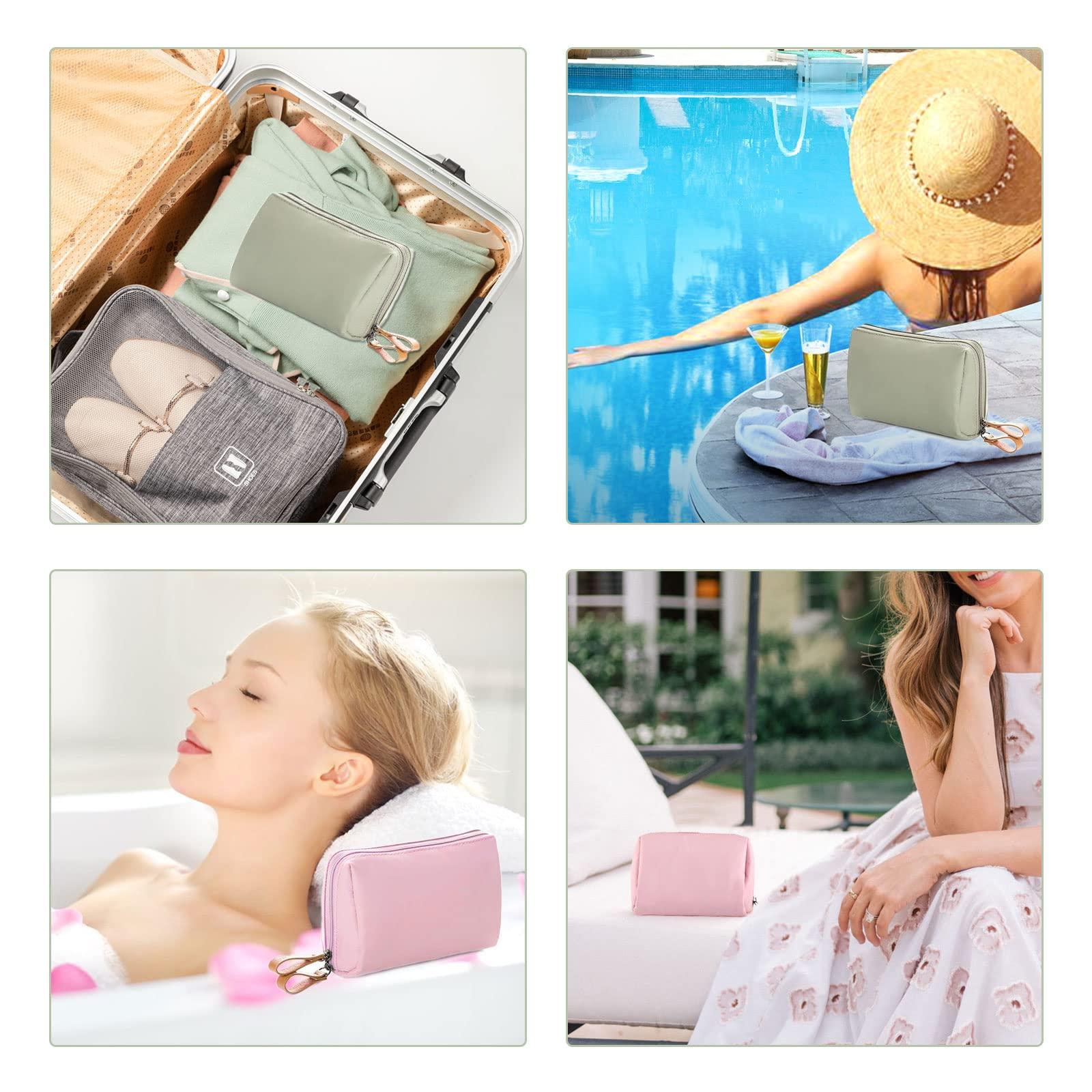 TSHAOUN TSHAOUN Travel Makeup Pouch, Small Cosmetic Bag 2023 New Travel Makeup, Waterproof Portable Travel Toiletry Pouch with Zipper,Travel Pouch for Women Toiletry and Makeup, Green Pink,