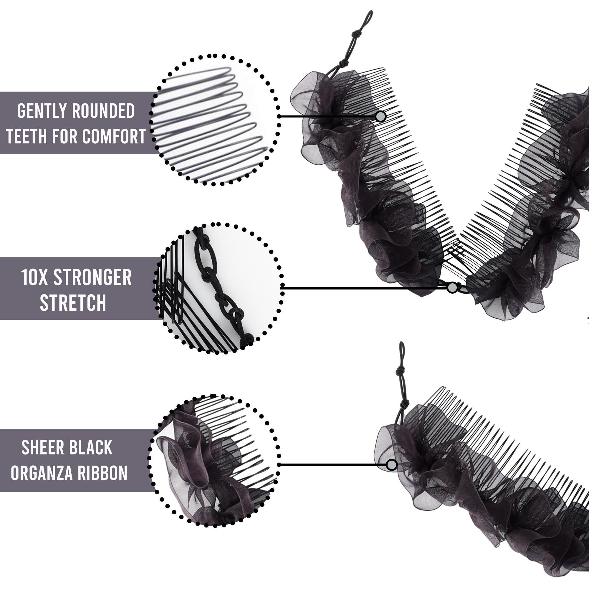 HairZing Stretch Banana Clip for Fine Thin, Thick Curly Hair Women, Elastic Double Combs Make Great Hair Accessories for Kinky, Curly Ponytail, Mohawk, Bun (Large, Black)