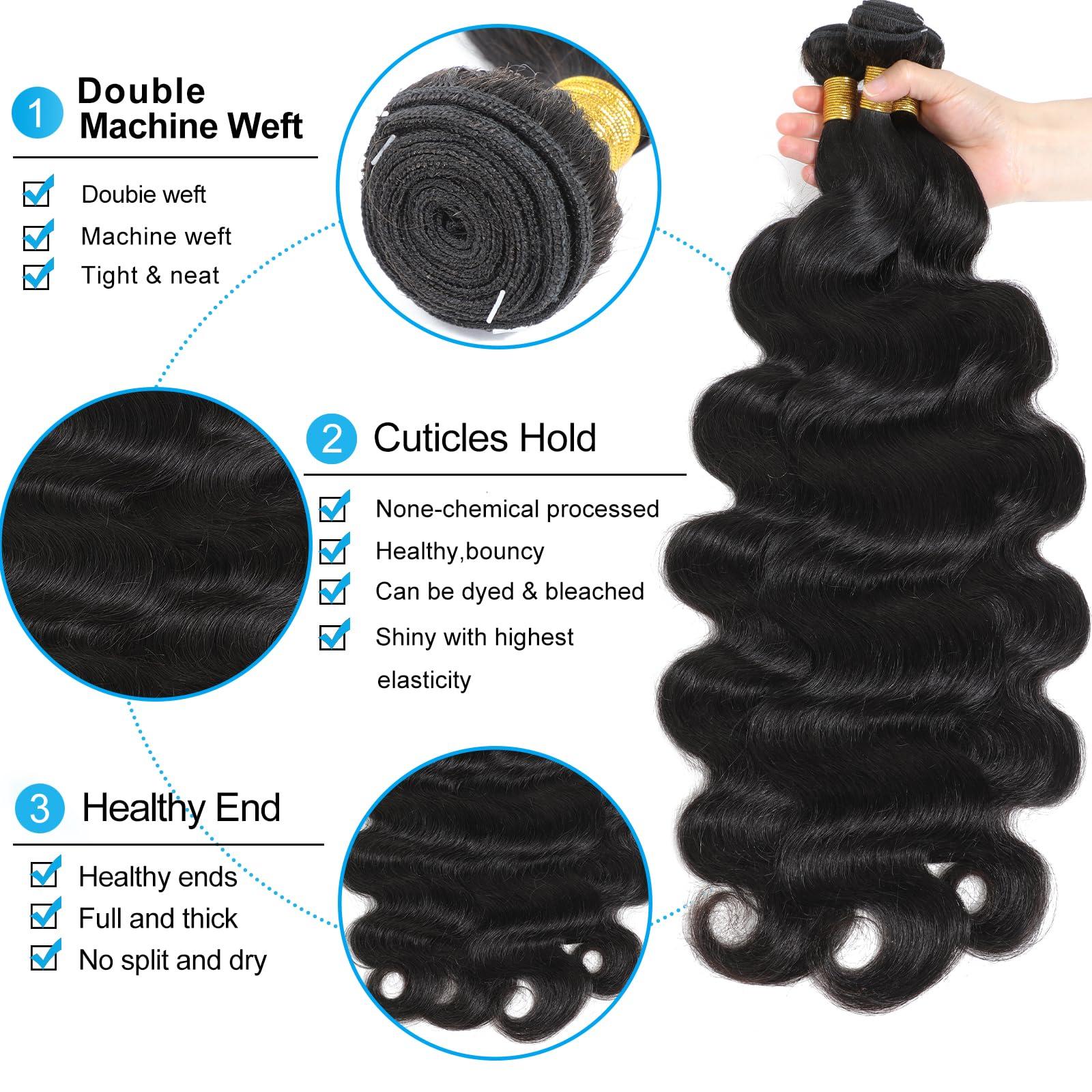 YAREESONG Human Hair Bundle 34 inch Brizilian Hair Bundle Body Wave Bundle 12A Unprocessed Remy Hair Single Bundle Brazilian Body Wave 1 Bundle (Natura black)