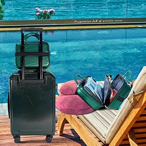 JZRTravel Makeup Travel Case Hard Shell Cosmetic Bag Small Portable Makeup Bag Hand Luggage with Elastic Band Mini ABS Carrying Suitcase for Women Girls, Green