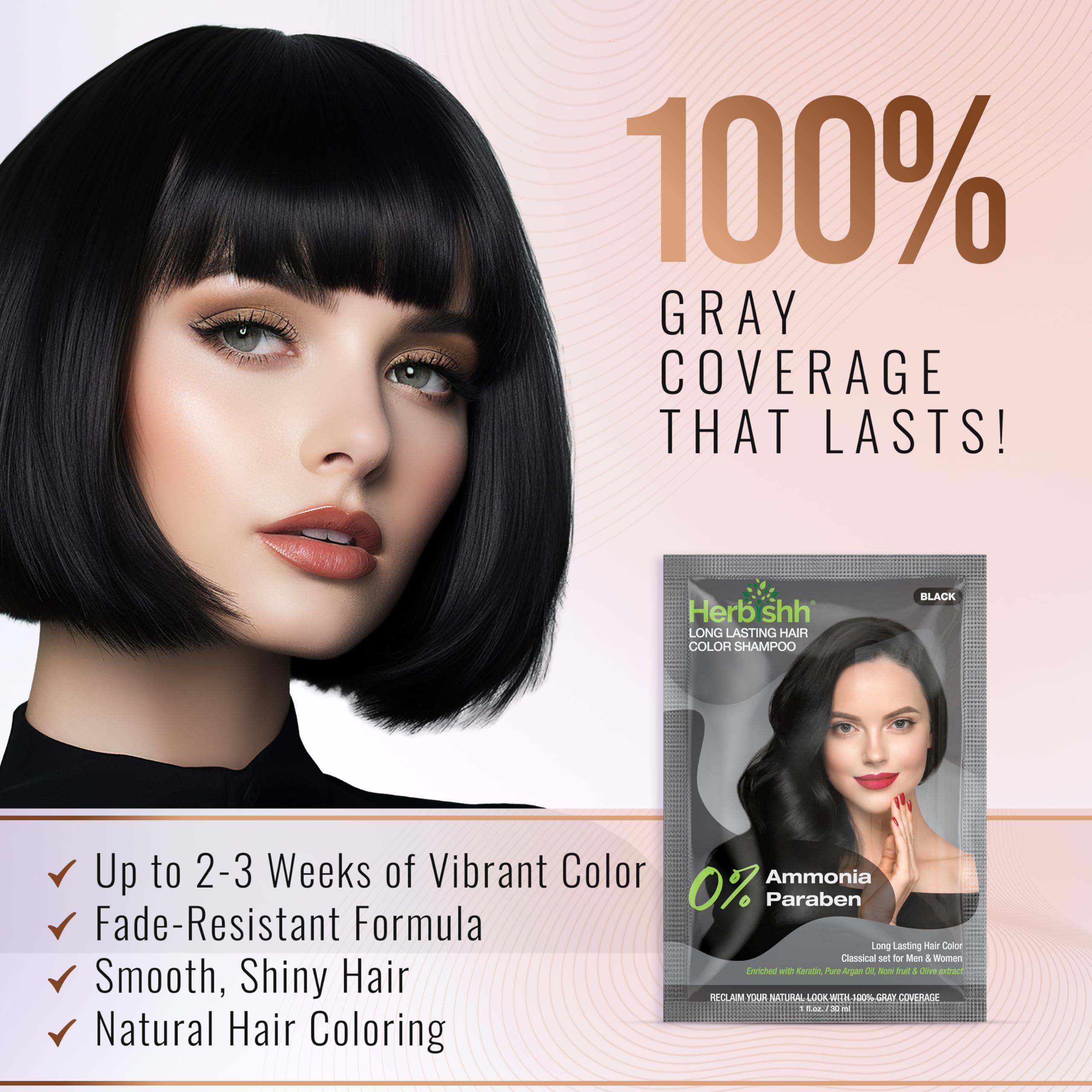 Herbishh Herbishh Travel Pack Hair Dye Color Shampoo in Sachet + 1pc Argan Hair Mask Sachet (Black, 5 sachets)