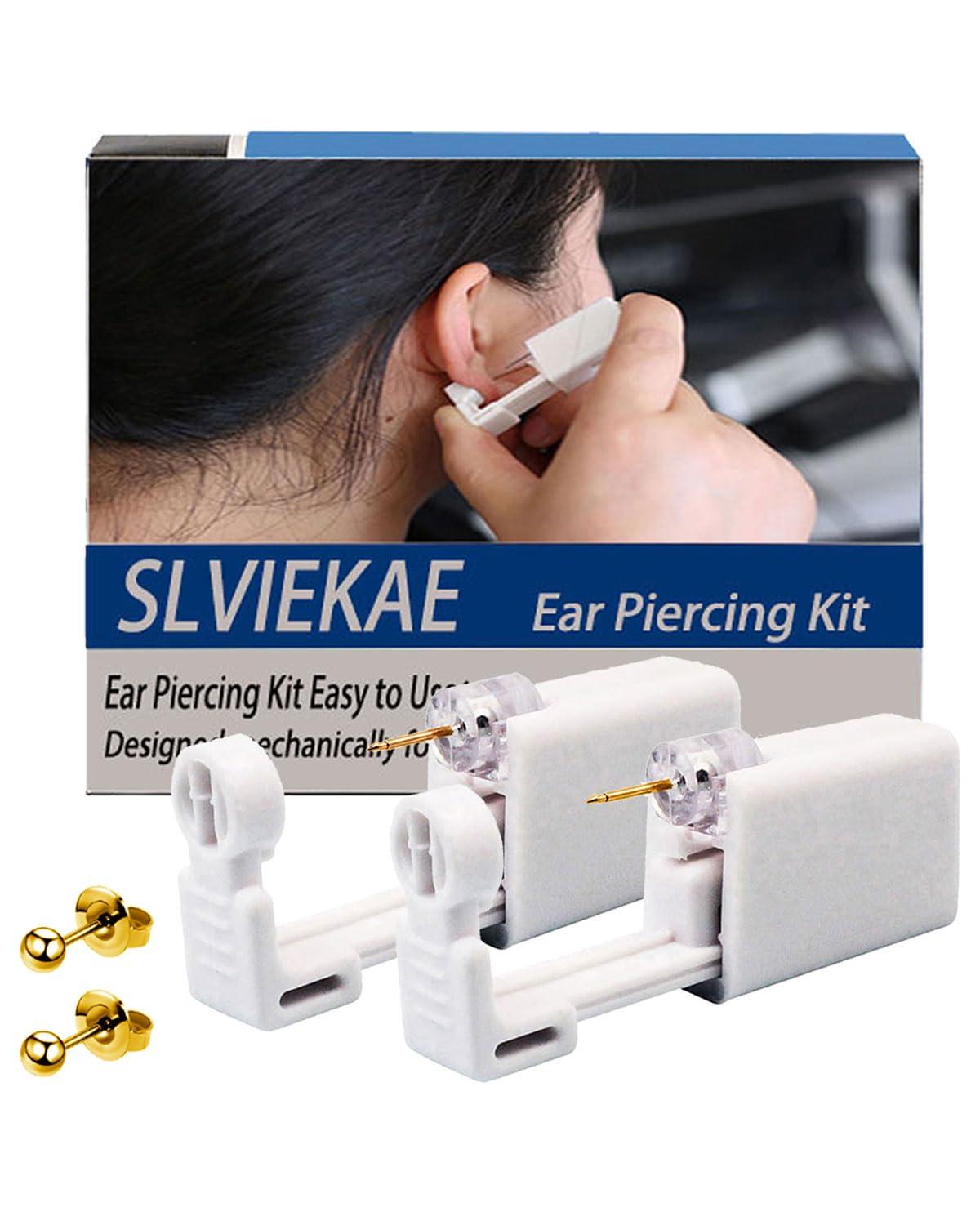 SLVIEKAE Ear Piercing Kit, SLVIEKAE Ear Piercing Kit Earring No Pain Easy Use Ear Piercing Gun Kit with CZ Earrings Stud (Gold)