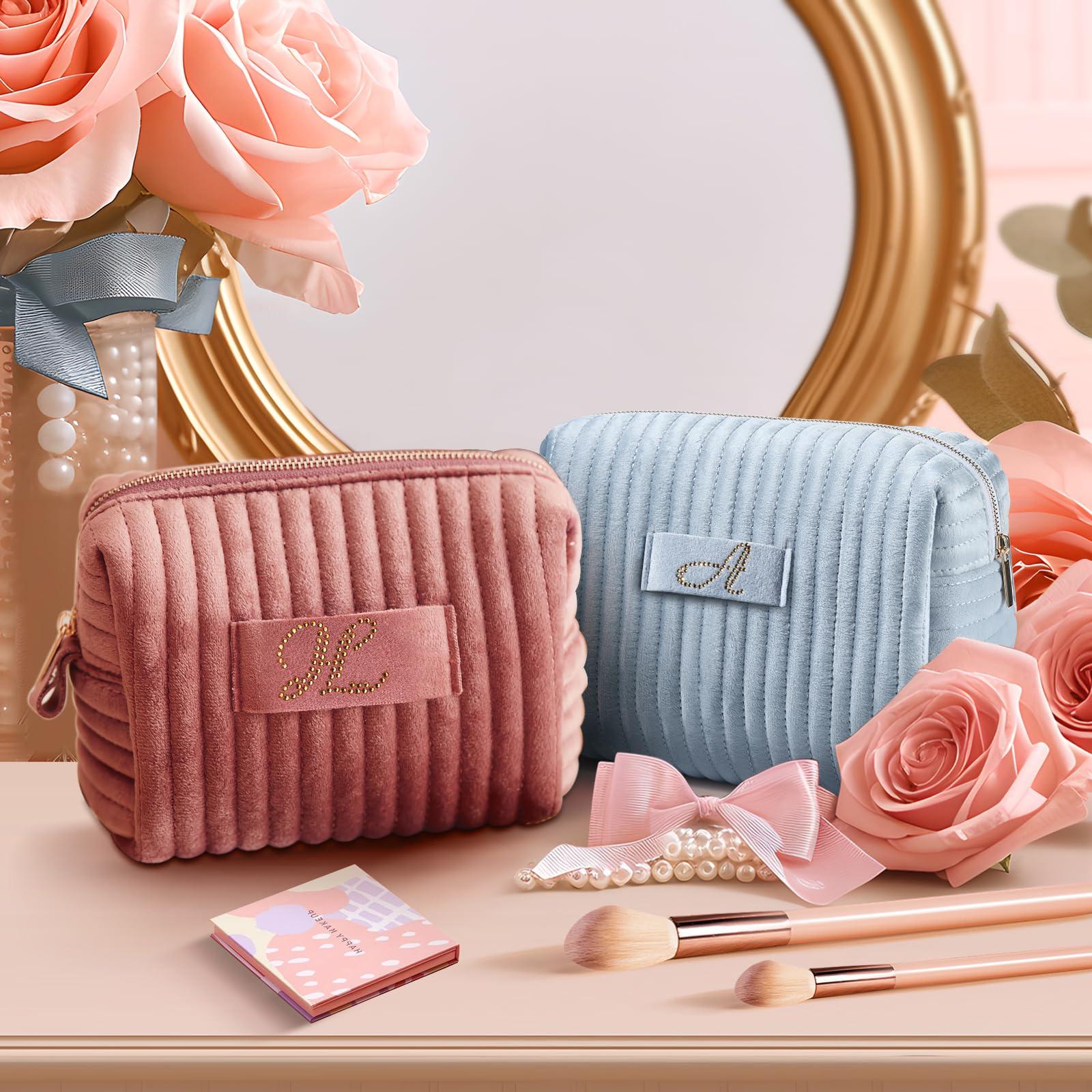 GSWOI A-Z Monogrammed Gifts with Diamonds for Women Practica,Birthday Gifts for Women Mom,Wedding Favors,Custom Makeup Baglarge Cosmetic Bags,Travel Toiletry Bag Essentials,Personalised Bridesmaid(Pink C)