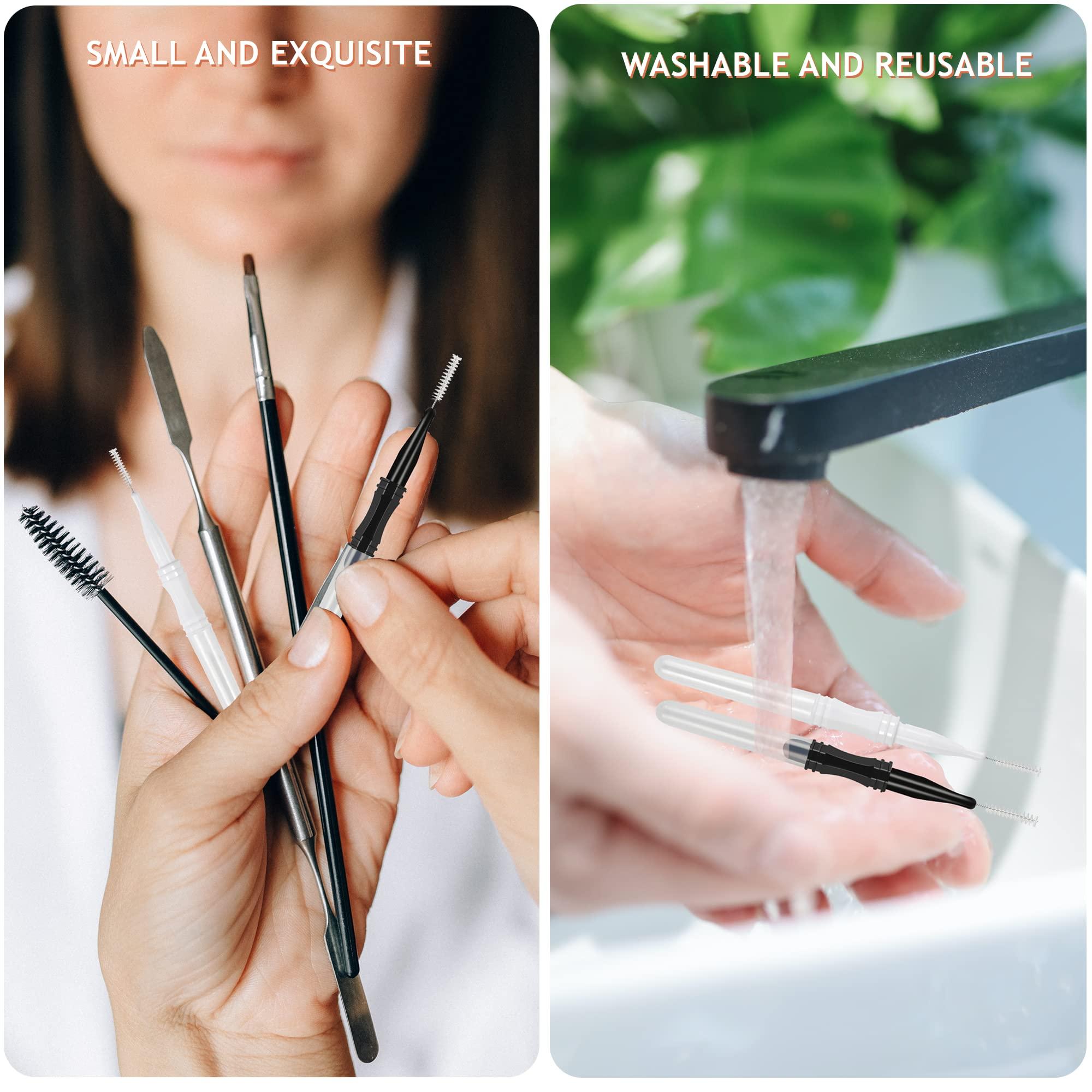 LONCHDAN 60 Pcs Micro Eyebrow Brush With Cap Micro Brow Brush Eyebrow Lamination Brush 2 Size Eyebrow Spoolie Brush Tools Portable Spooly Brushes Mascara Lash Brush for Eyelash Lift Extensions(2 Size)