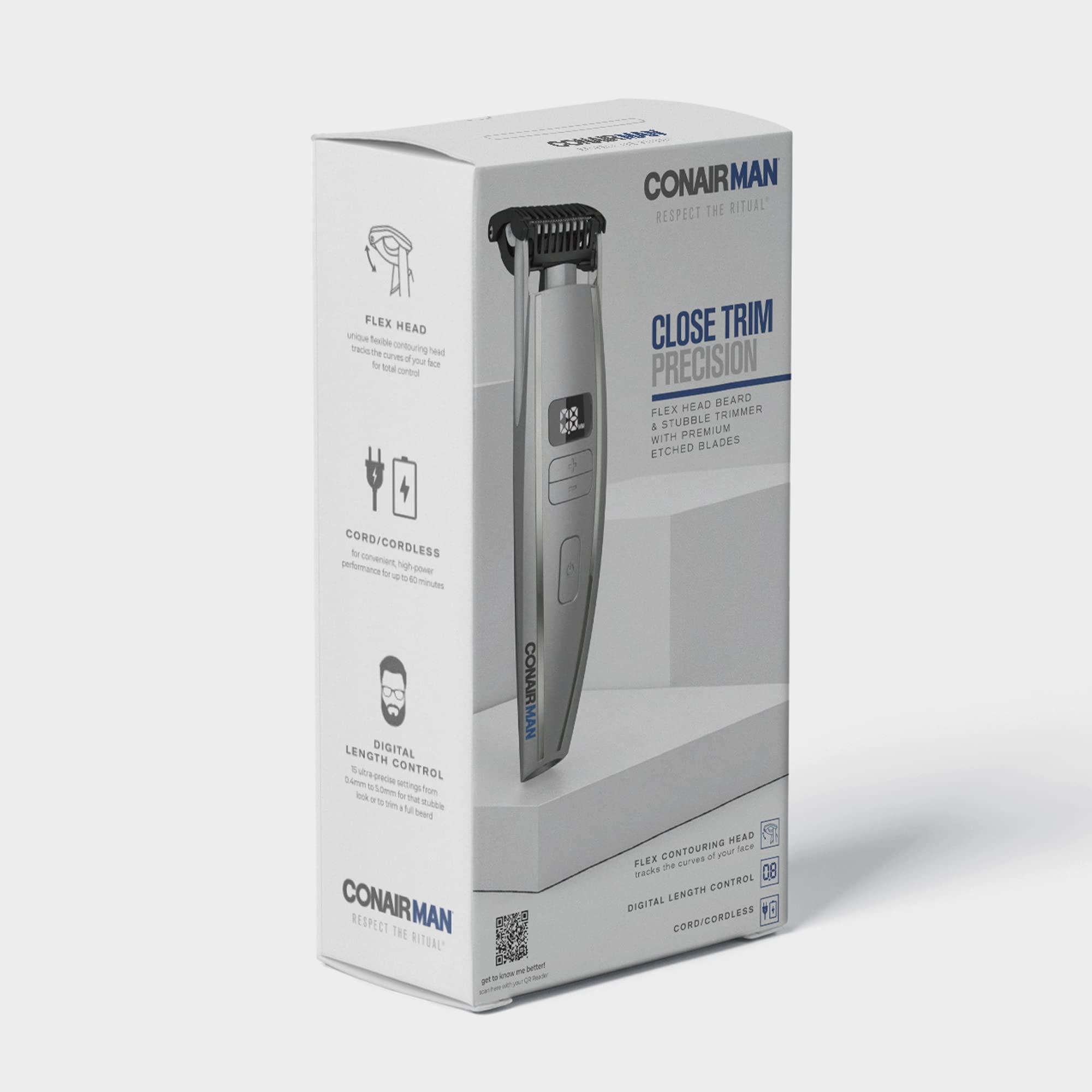Conair ConairMAN Beard Trimmer for Men, for Face and Mustache, Wet/Dry Beard and Stubble Trimmer, Flex Contouring Head with 15 Precise Settings and Premium