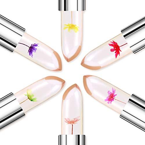 Aooba 6Pcs Flower Jelly Lipsticks Set Lip Gloss Moisturizer Temperature Color Change Flowers Long Lasting Lipsticks for Women Girls