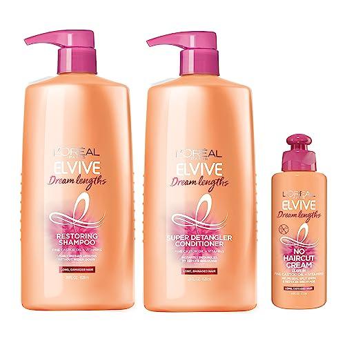 L’Oréal Paris L\'Oreal Paris Elvive Dream Lengths Shampoo & Conditioner Kit 28oz + No Haircut Cream Leave-in Conditioner, 6.8 fl. oz.