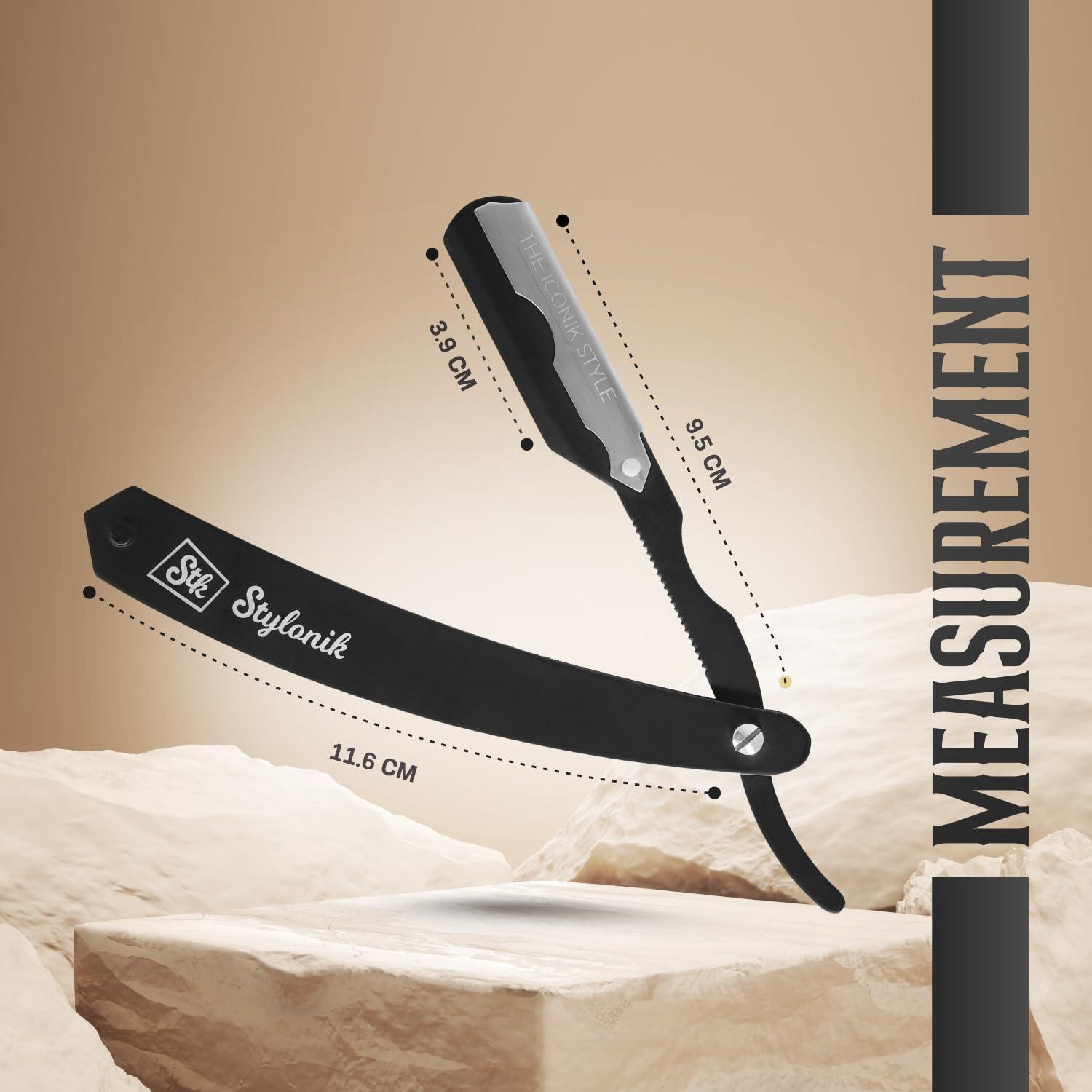 Stylonik Stylonik Professional Straight Edge Barber Razor 60 Single/30 Double-Sided Stainless Steel Blades for Men & Women, with Leather Case (Silver)