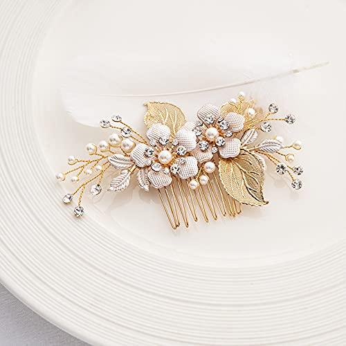 HAISENGO Gold Wedding Hair Comb-Handmade Bridal Hair Clip Wedding Hair Accessories for Women (Gold)