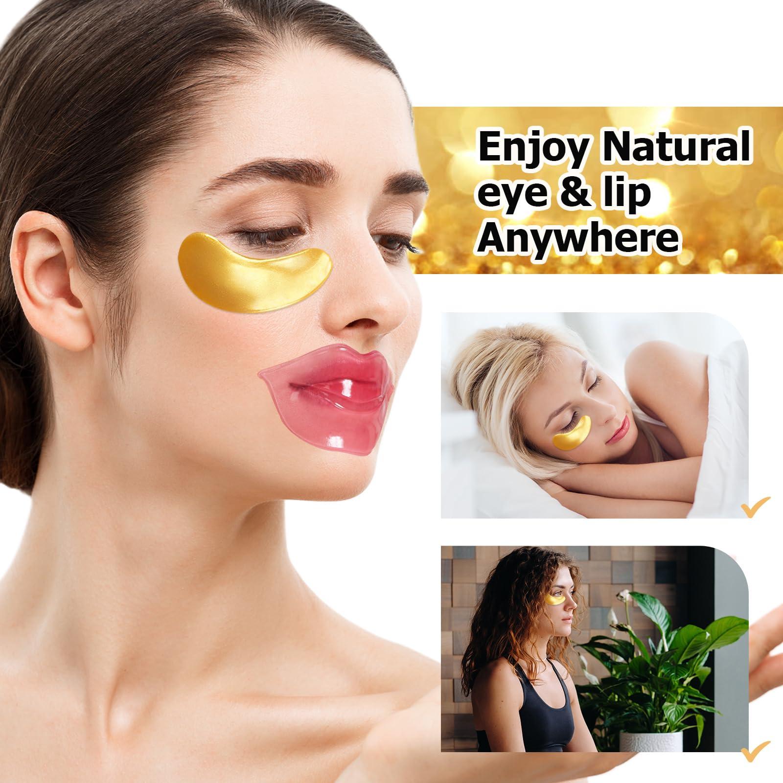 Jakuva 30 Pairs Lip Masks & Eye Masks,Gold Under Eye Patches for Puffy Eyes,Peach Red Lip Masks Skincare,Effectively Moisturizing the Lip & Eye Skin,Anti-Aging,Reducing Fine Lines,Nourishing for Face Care