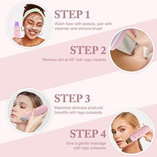 GUGUG GUGUG Skin Scrubber Face Spatula - Skin Spatula Blackhead Remover Pore Cleaner with 4 Modes, Skin Care Tools-Pink