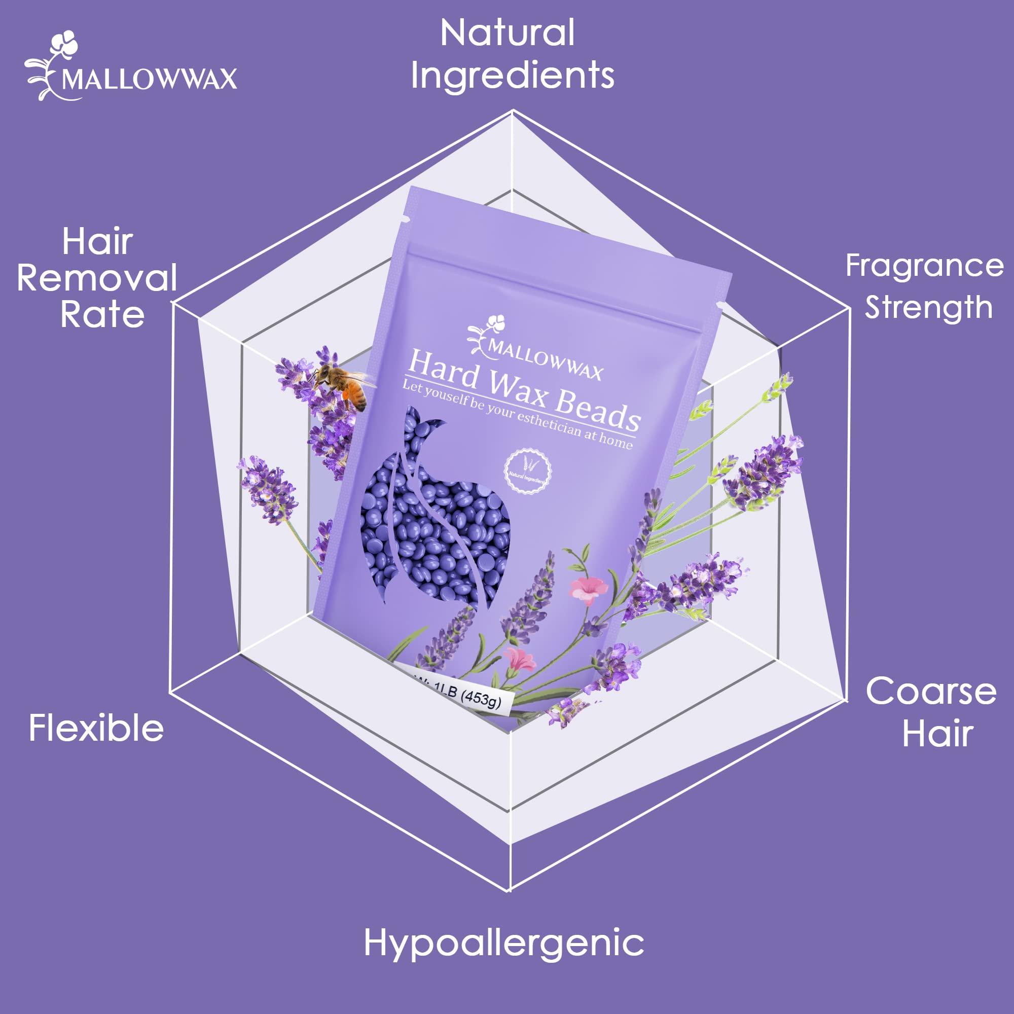 Mallowwax Mallowwax Hard Wax Beads, Wax Beans for Hair Removal, Natural Lavender, Stripless, Coarse Body Hair Specific - Ideal for Bikini, Brazilian, Legs, Underarms, Chest, 16 Ounce