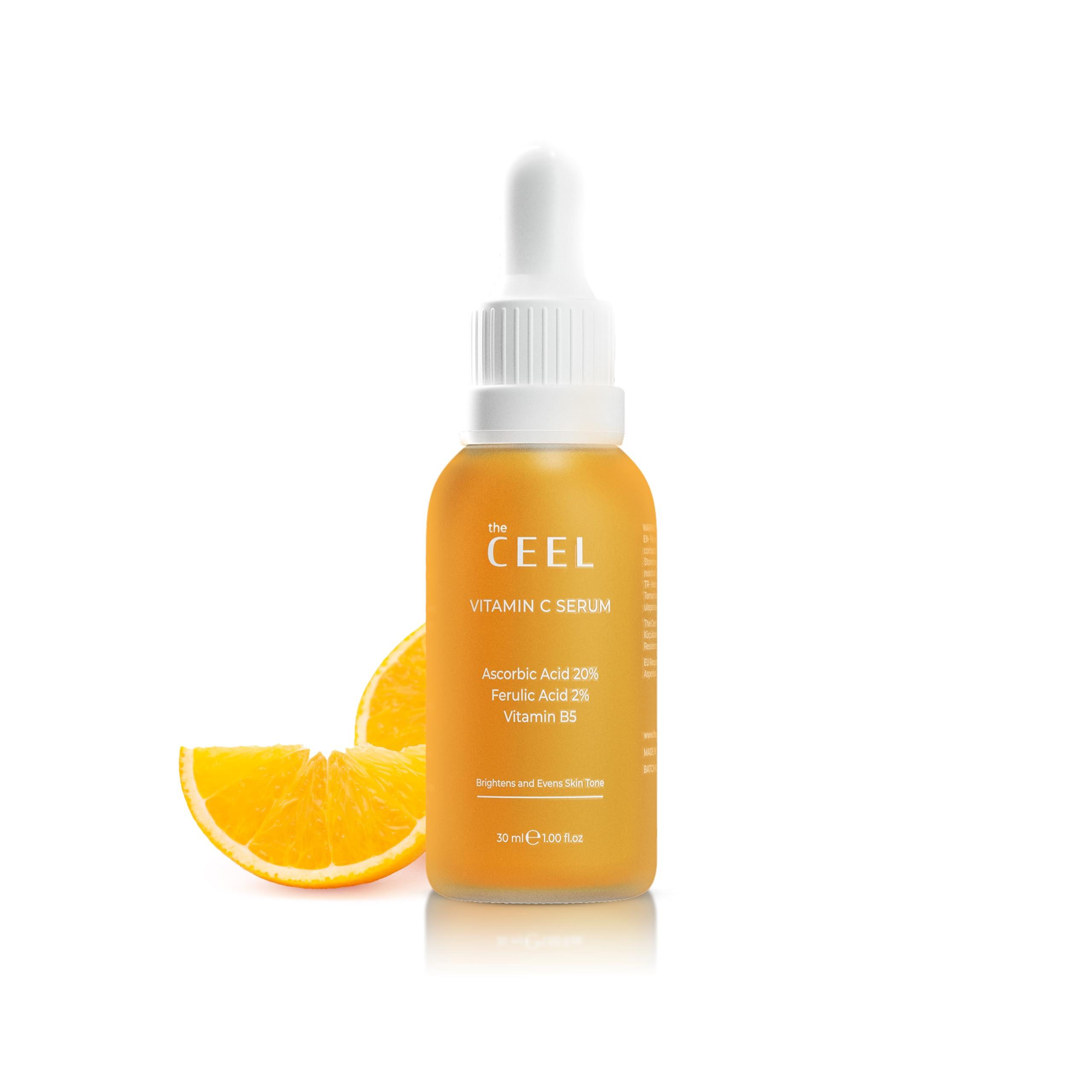 The Ceel The Ceel 20% Vitamin C Brightening Anti-Aging Serum for Face with Ascorbic, Ferulic Acid & Vitamin B5 - Paraben & Perfume Free Skin Care Formula for Hydration, Wrinkles, Dark Spots, & Radiance - 30ml