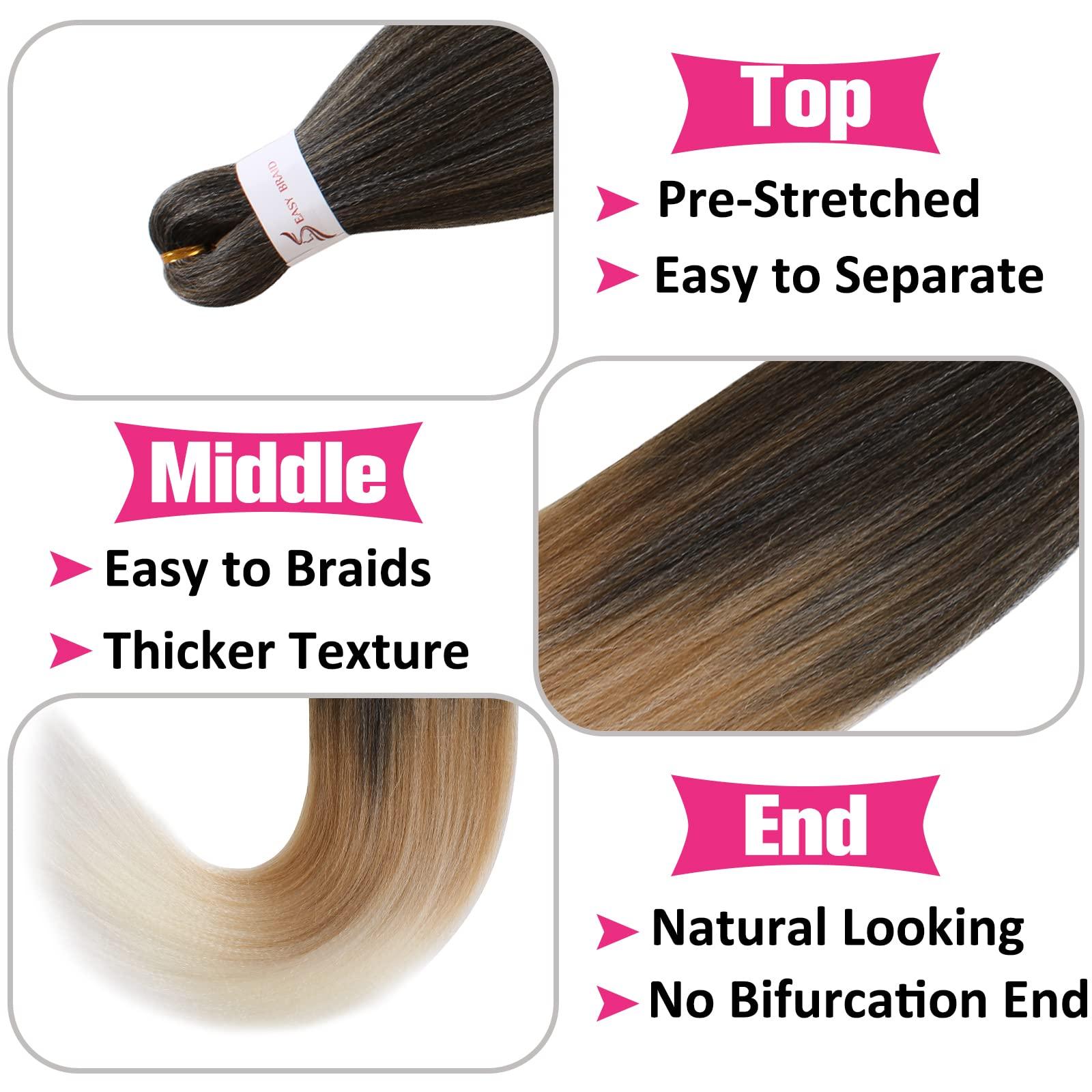 Union Beauty Unionbeauty Pre Streched Braiding Hair 30 Inch 8 Packs Ombre Brown Blonde Long Brading Hair Soft Yaki Texture Easy Braid Hair for Braids Hot Water Setting Synthetic Crochet Hair Extensions (1B27613#)