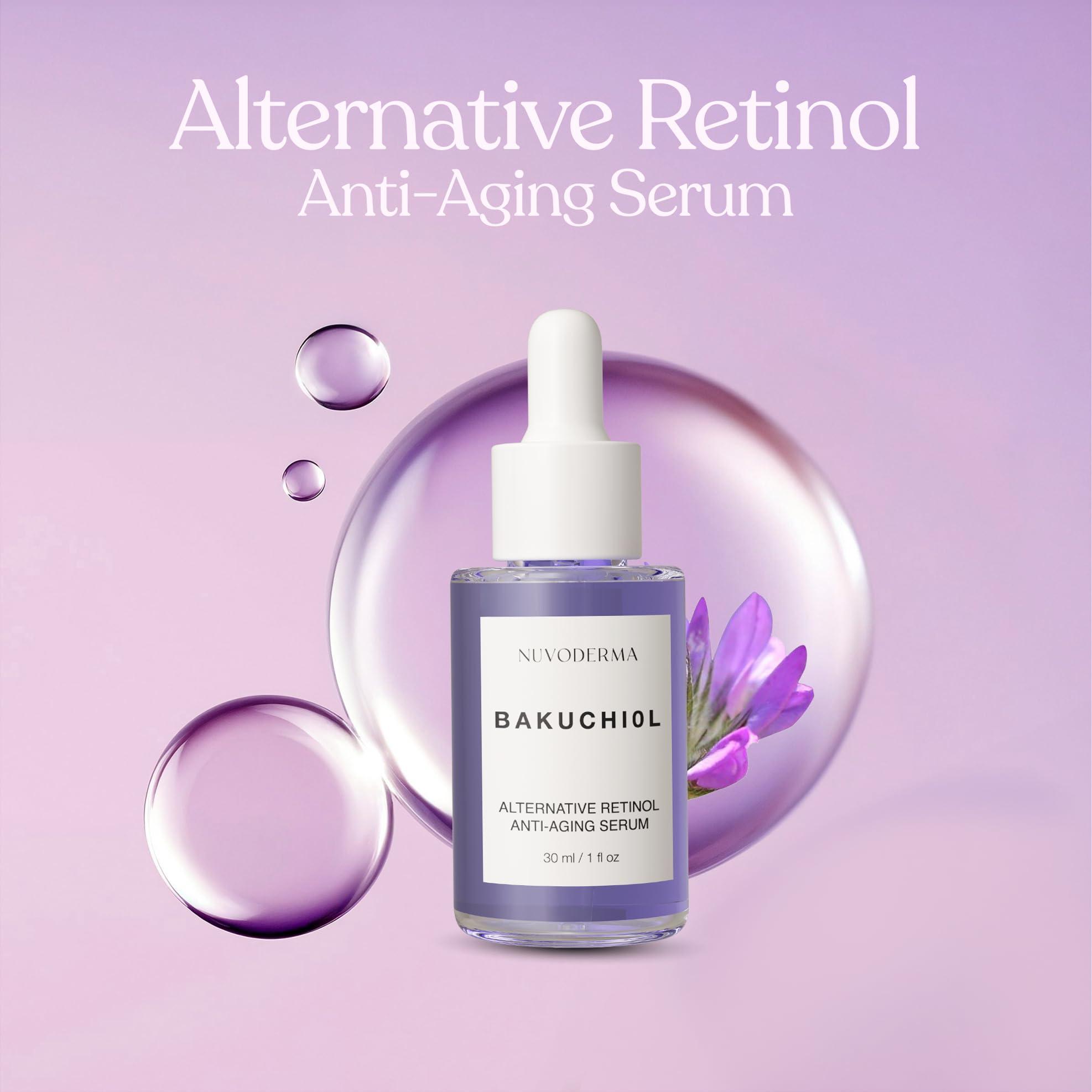 NUVODERMA Bakuchiol Face Serum Bakuchiol Retinol Alternative Organic Bakuchiol Serum with Collagen and Peptides Natural Anti-Aging Serum for Fine Lines, Wrinkles, Dark Circles