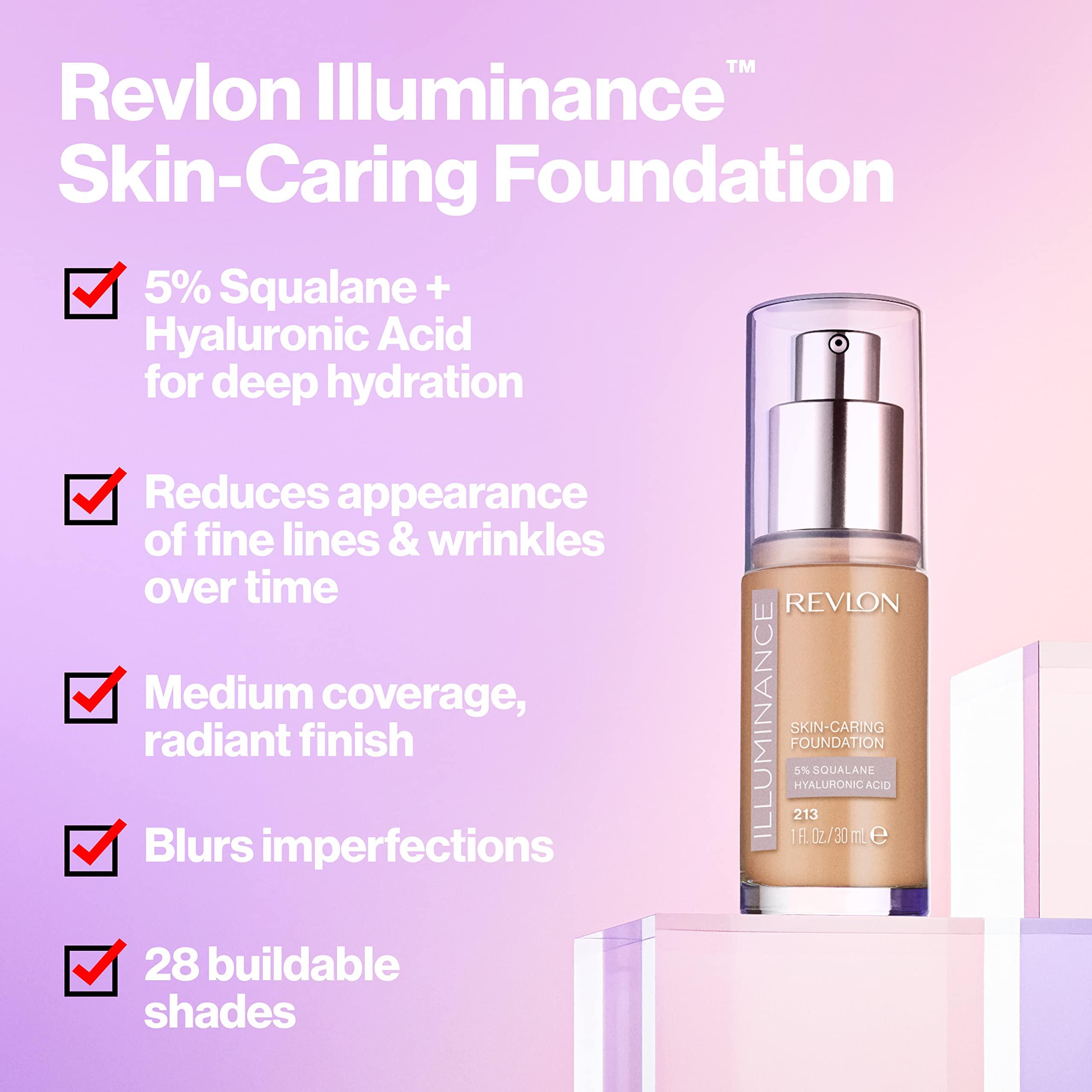 REVLON Revlon Illuminance Skin-Caring Liquid Foundation, Hyaluronic Acid, Hydrating and Nourishing Formula with Medium Coverage, 301 Cool Beige, 1 fl oz