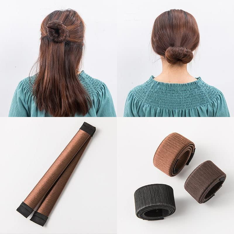 MYEAST MYEAST 3-Piece Women\'s Hair Bun Maker Kids Ballerina Bun Shaper,French Donut Hair Fold Wrap Snap(1 Light Brown-1 brown-1 black