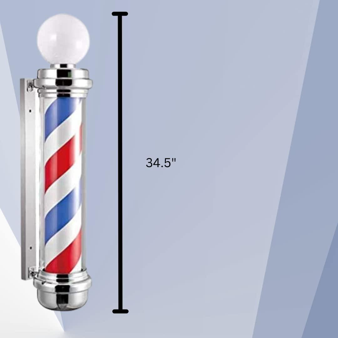 OMWAH Classic Barber Pole 34. 5" Rotating LED Stripes Light Hair Salon Open Sign Red White Blue Waterproof Indoor/Outdoor