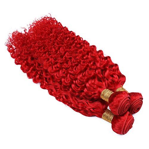 General Cloud Hair Bright Red Brazilian Hair Bundles Deep Wave Curly Human Hair Weave 3 Bundles Deals 9A Cheap Color Red Virgin Hair Extensions (18 18 18 inch)