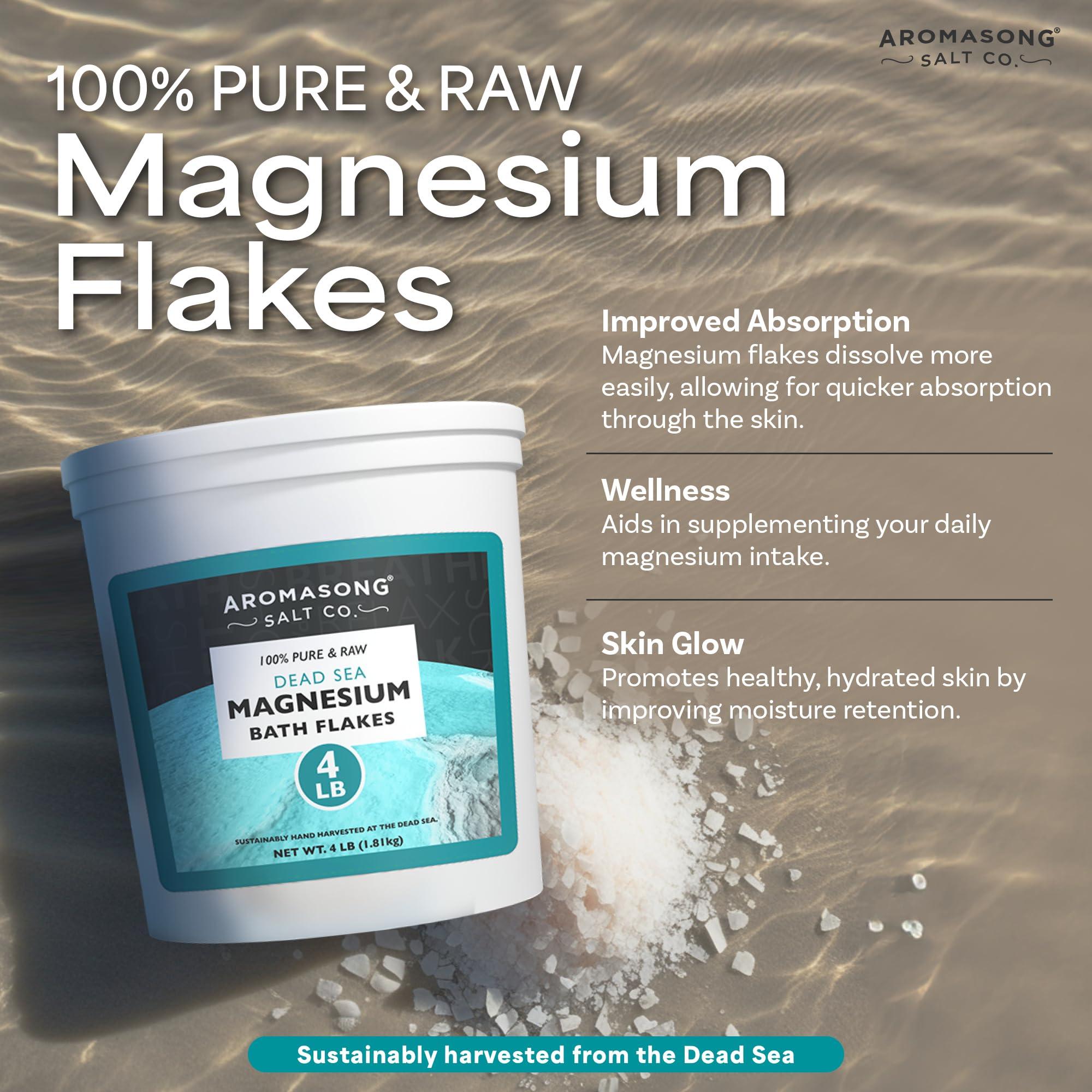 Aromasong Aromasong Raw Dead Sea Magnesium Flakes for Bath - 4 LB Bulk Bath Salt in Reusable Bucket