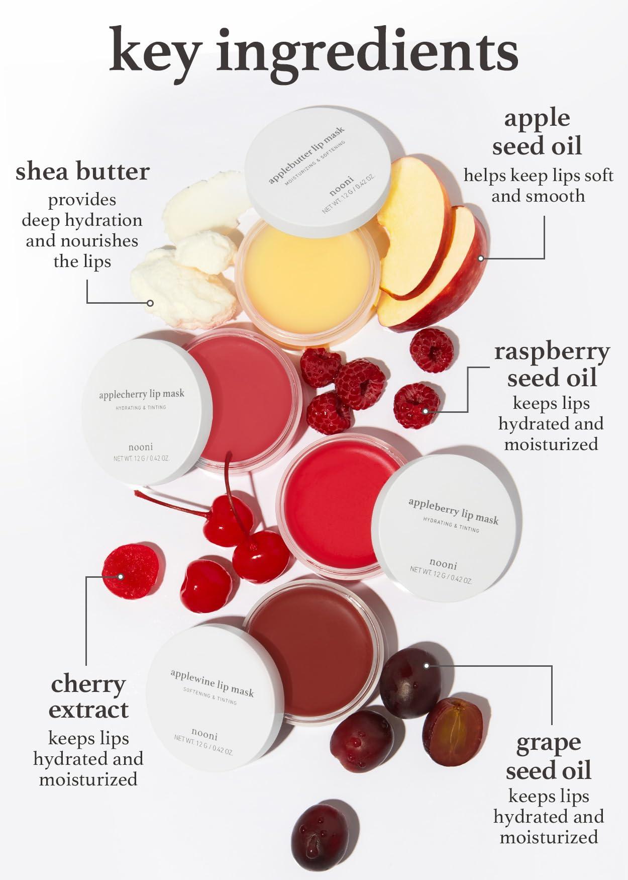 NOONI NOONI Applebutter Lip Mask with Shea Butter and Vitamins, 42 oz. + Applecherry Korean Lip Tinting Butter Bundle