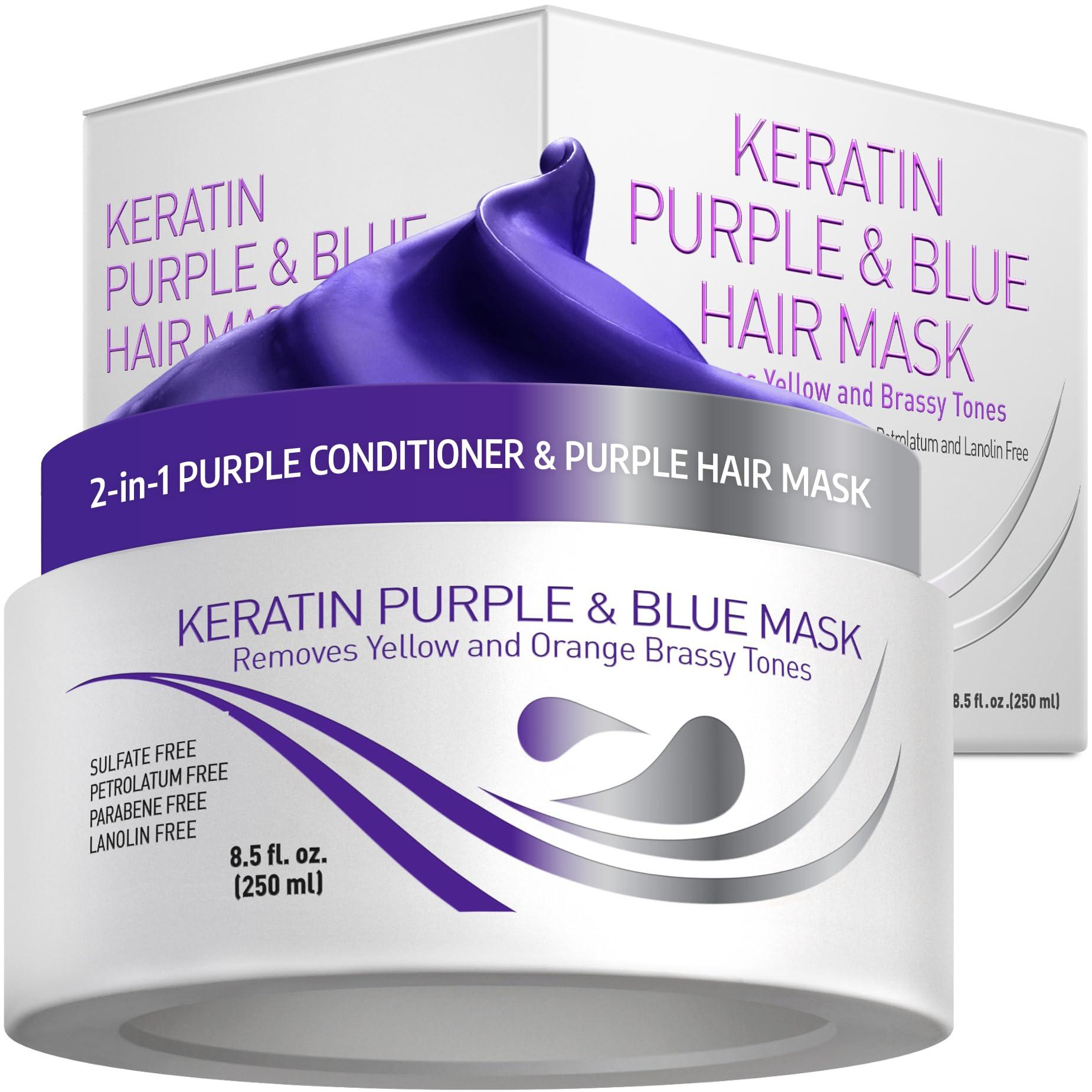 VITAMINS hair cosmetics Vitamins Keratin Purple Hair Mask - Violet Blue Protein Deep Conditioner Treatment - Toner for Blonde Platinum Silver Gray Ash or Brown Colored Dry and Damaged Brassy Hair