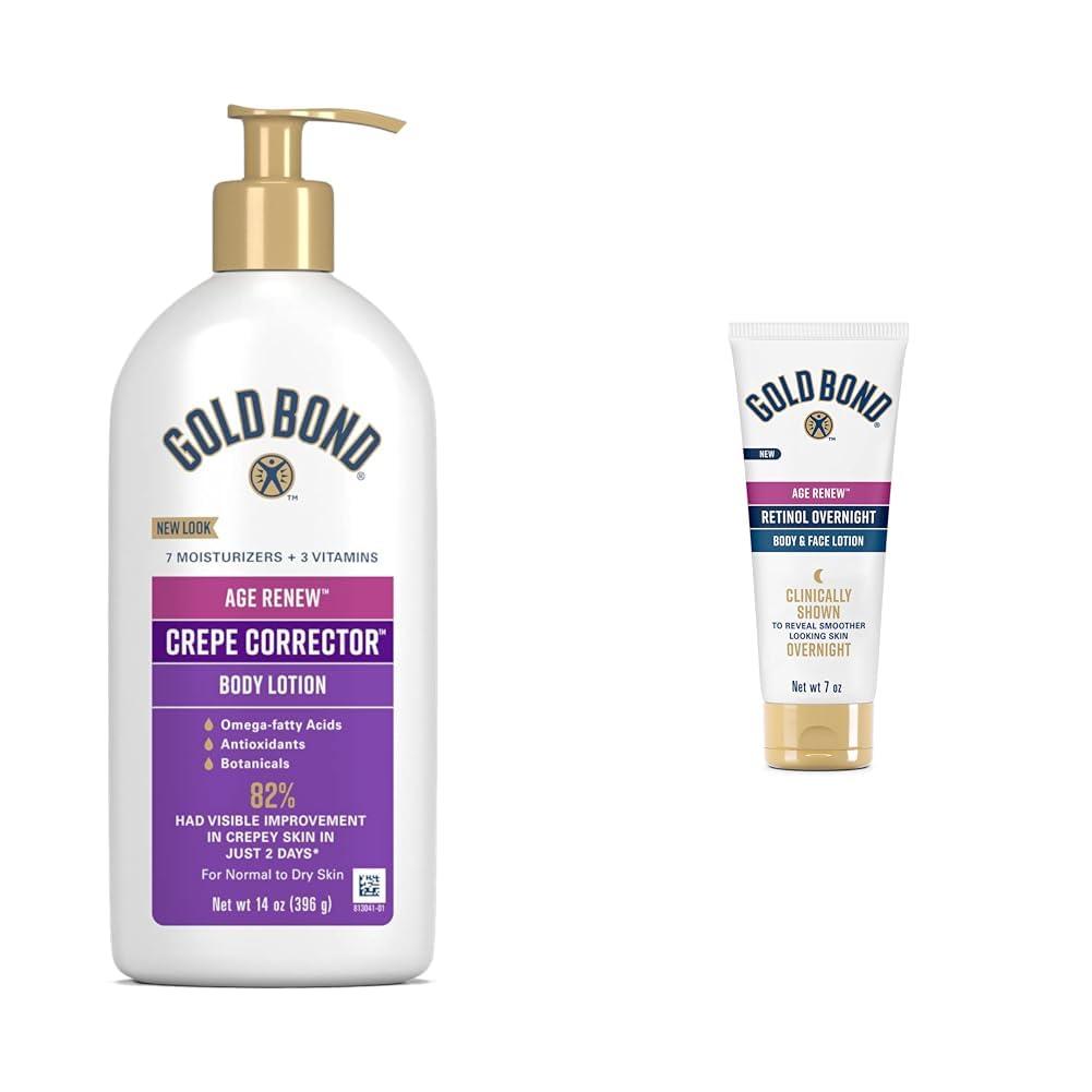 Gold Bond Gold Bond Age Renew Crepe Corrector Body Lotion, Replenishing & Smoothing Formula, 14 oz. & Age Renew Retinol Overnight Body & Face Lotion, With Retinol & Peptide Complex, 7 oz.