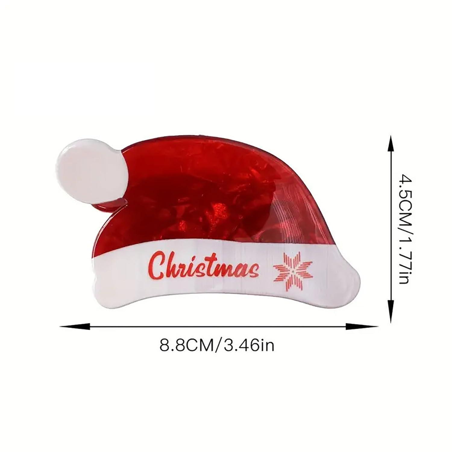LYLYNB 2Pcs Christmas Hair Claw Clips Red Green Santa Hat Hair Clips Medium Size Nonslip Shark Jaw Clips Christmas Acrylic Hair Clip Cute Hair Accessories for Women Xmas Party Hair Supplies