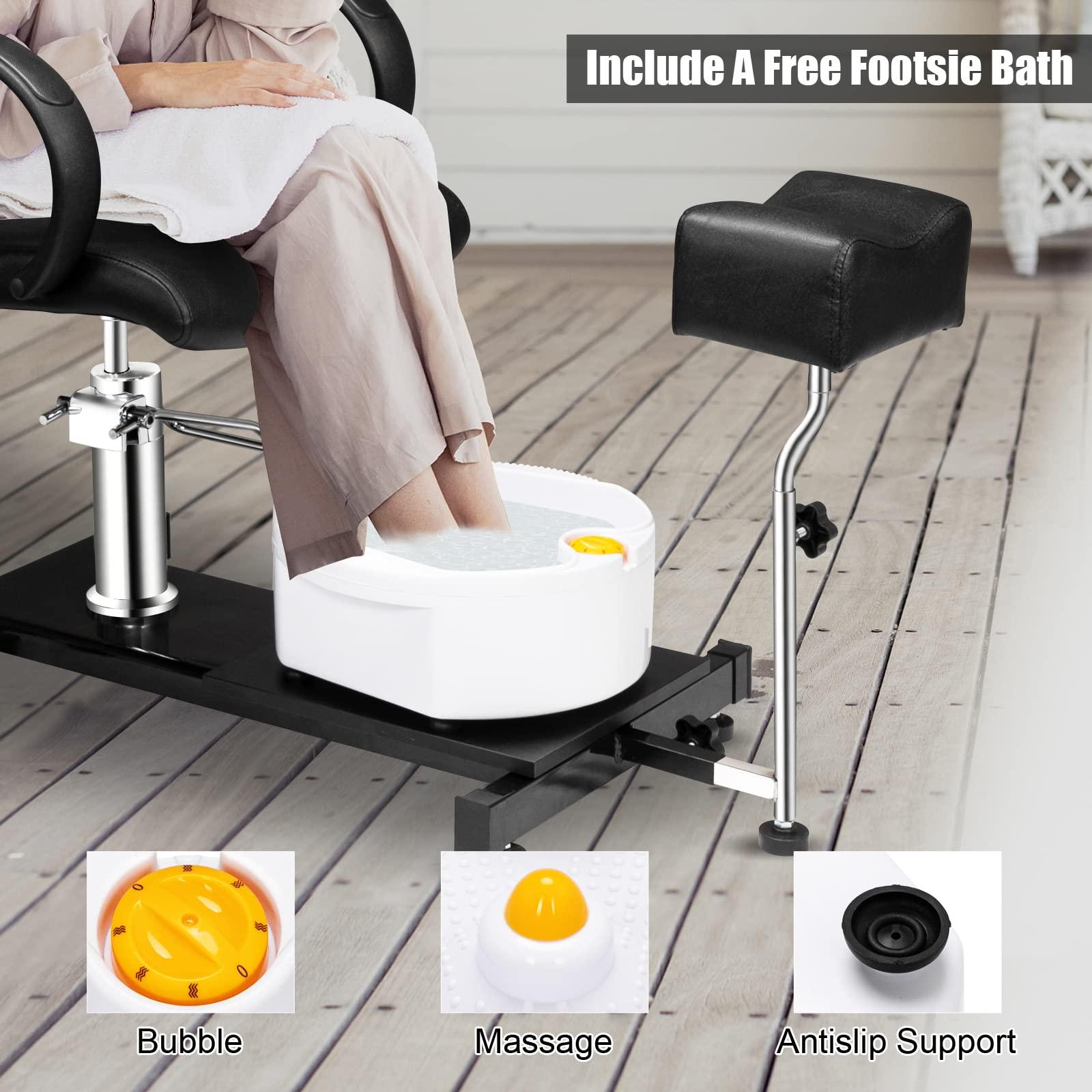 OmySalon OmySalon Pedicure Chair with Stool & Bubble Massage Foot Bath, Hydraulic Pedi Chair for Nail Tech, Beauty Spa Salon Unit Station Technician Supplies