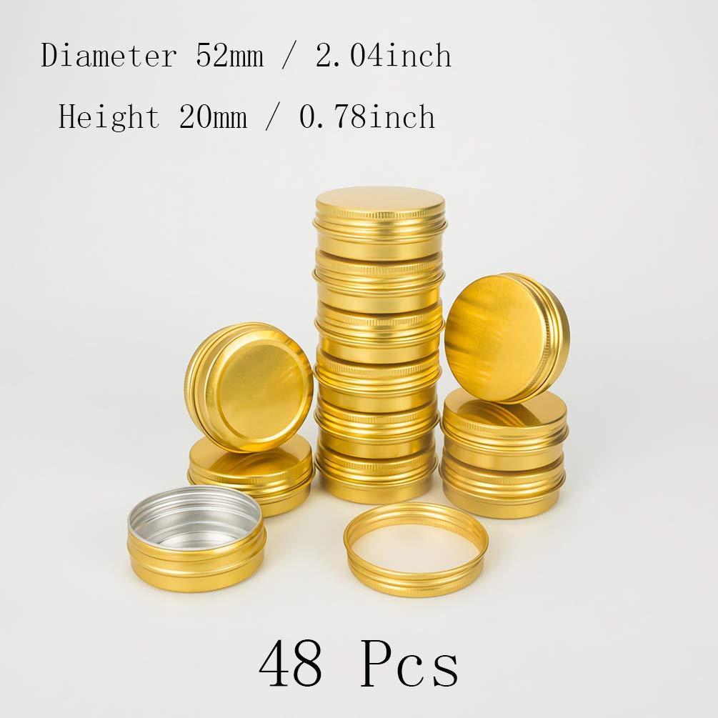 LXLK 48 Pack 30ml Aluminium Containers Gold Round Empty Refillable Cosmetic Jars Tins Cans with Screw Lid
