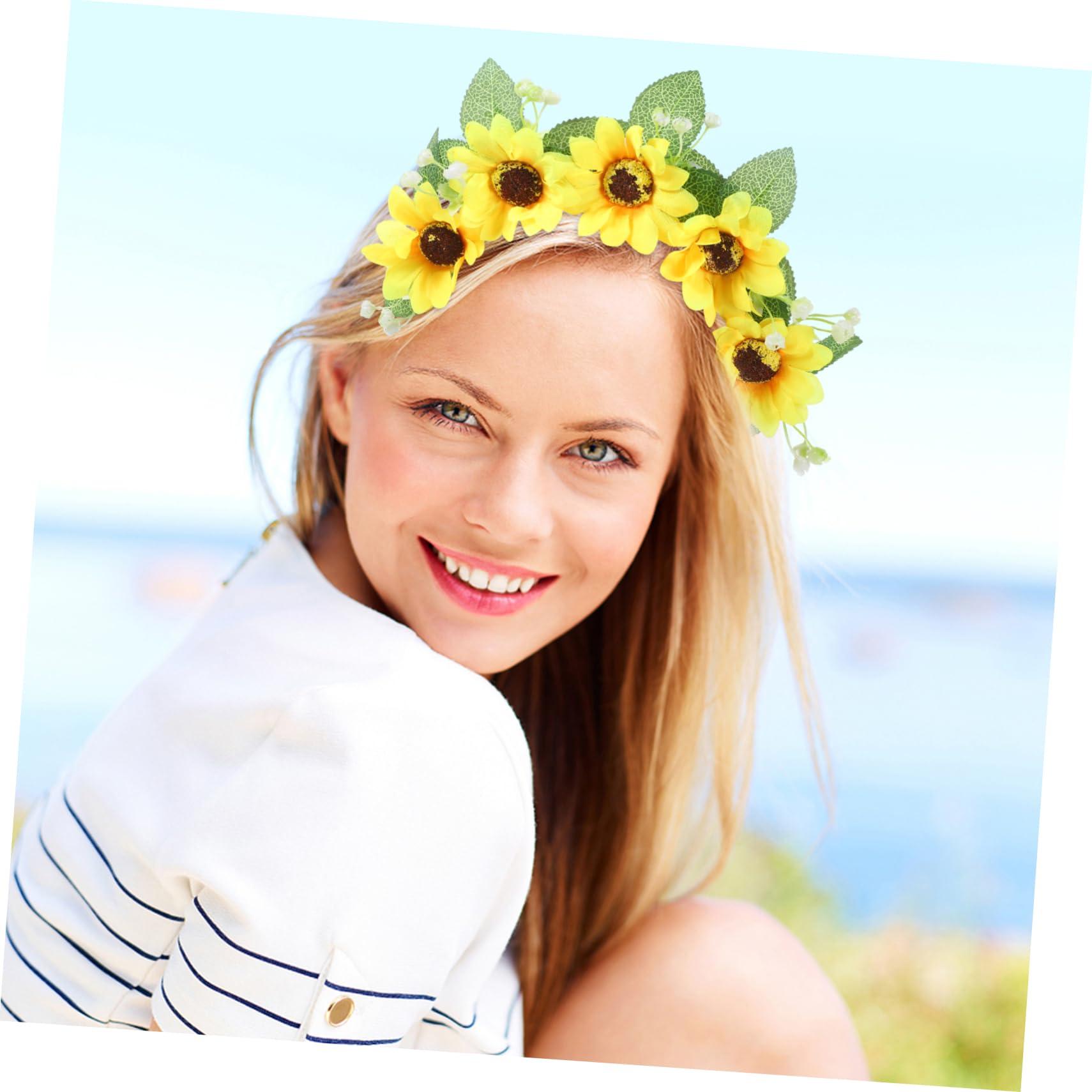HAKIDZEL HAKIDZEL Garland Headband Boho Decor Flower Headbands 70s Headband Sunflower Hair Accessories Flower Head Bands for Women Flower Headband for Women Bohemian Headband Crown Fabric Miss Daisy
