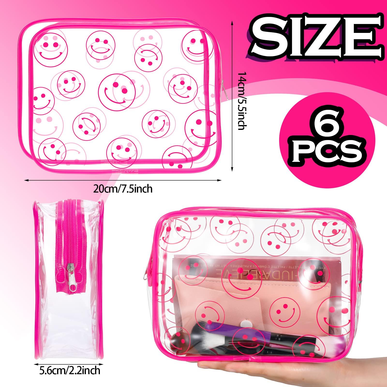 Cunno Cunno 6 Pcs Makeup Bags Gifts for Women Preppy Boho Smile Face Flamingo Clear Makeup Bags Cosmetic Transparent PVC Travel Toiletry Organizer(Smile Style)