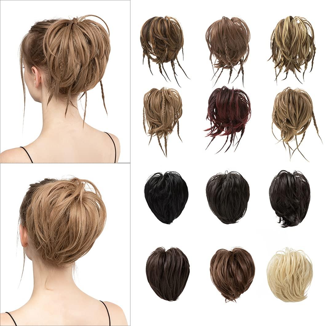 SSJFZM Chignon Messy Braided Bun Synthetic Fake Hair Piece Cover Scrunchie Updo With Elastic Band High Temperature Fiber For Woman 4T33