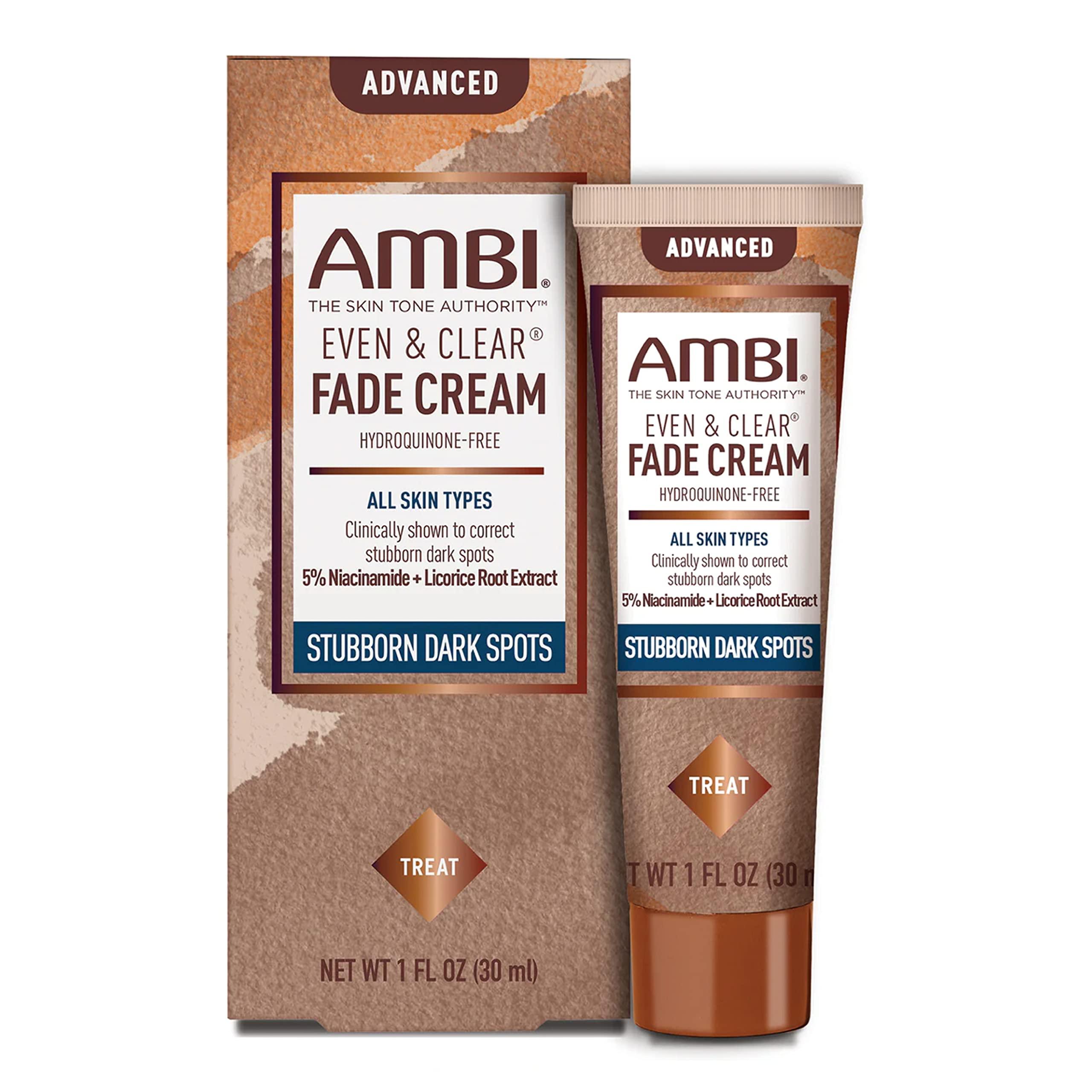 Ambi Ambi Even & Clear Advanced Fade Cream, Hydroquinone-free, Hyperpigmentation Treatment, Stubborn Dark Spot Corrector, Results In As Little As 2-3 Weeks, Niacinamide, Licorice Root Extract, PHA, 1 Fl Oz