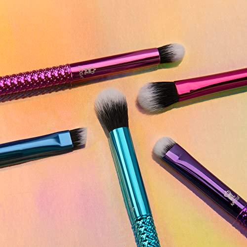 MODA MODA Pro 5pc Deluxe Eye Makeup Brush Kit, Includes - Shader, Crease, Detail, Smudger, and Liner Brushes (Multi-Colored Metallic)
